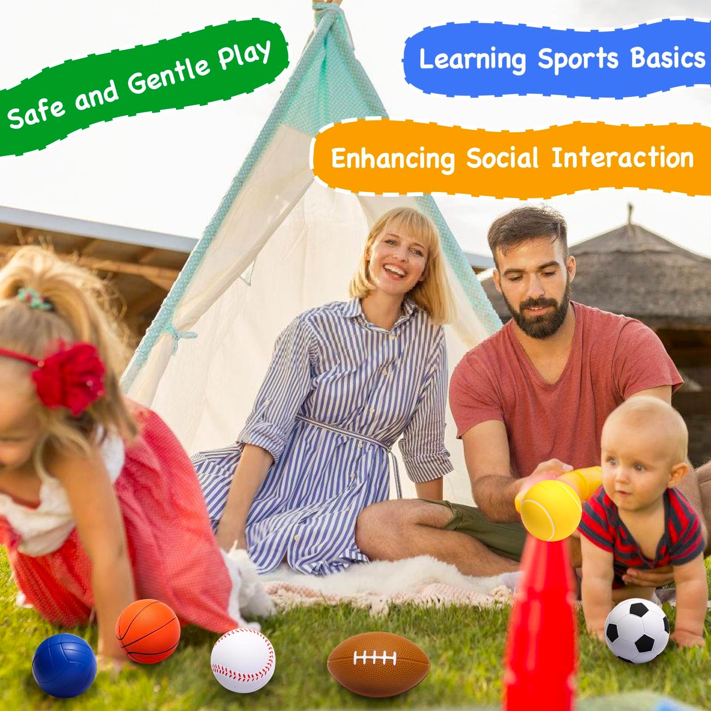 Urspasol Mini Sports Balls Set of 6 Foam Balls for Kids 3.5 inch Soft Ball for Toddlers 1-3 with Bag Includes Soccer, Basketball, Football, Baseball,Tennis and Volleyballs- Throwing Toys for Babies