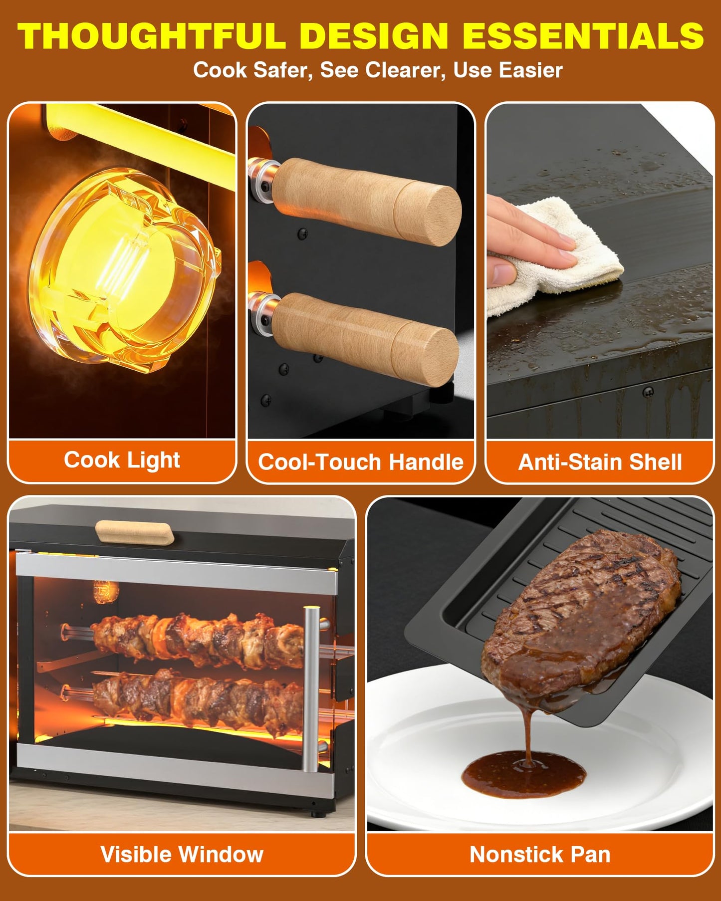 WantJoin Electric Rotisserie Oven - 35L 3-in-1 Rotisserie Grill Oven, Dual Skewers, Grilling Rack, 360°Auto-Rotate Heating, Rotisserie Cooker Machine for Home Kitchen & Party Use,1800W