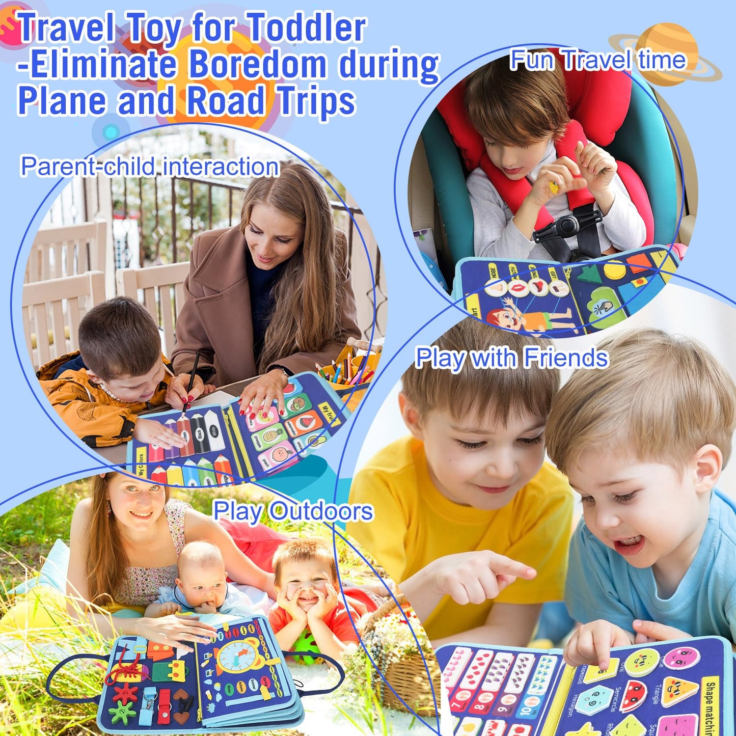 URBAN TOYS Montessori Busy Board - Ideal Busy Book Toddler Toys & Gifts for Boys & Girls, Toddler Travel Essential for Airplane & Car, Sensory Toys, Great for Baby Gifts for Boys