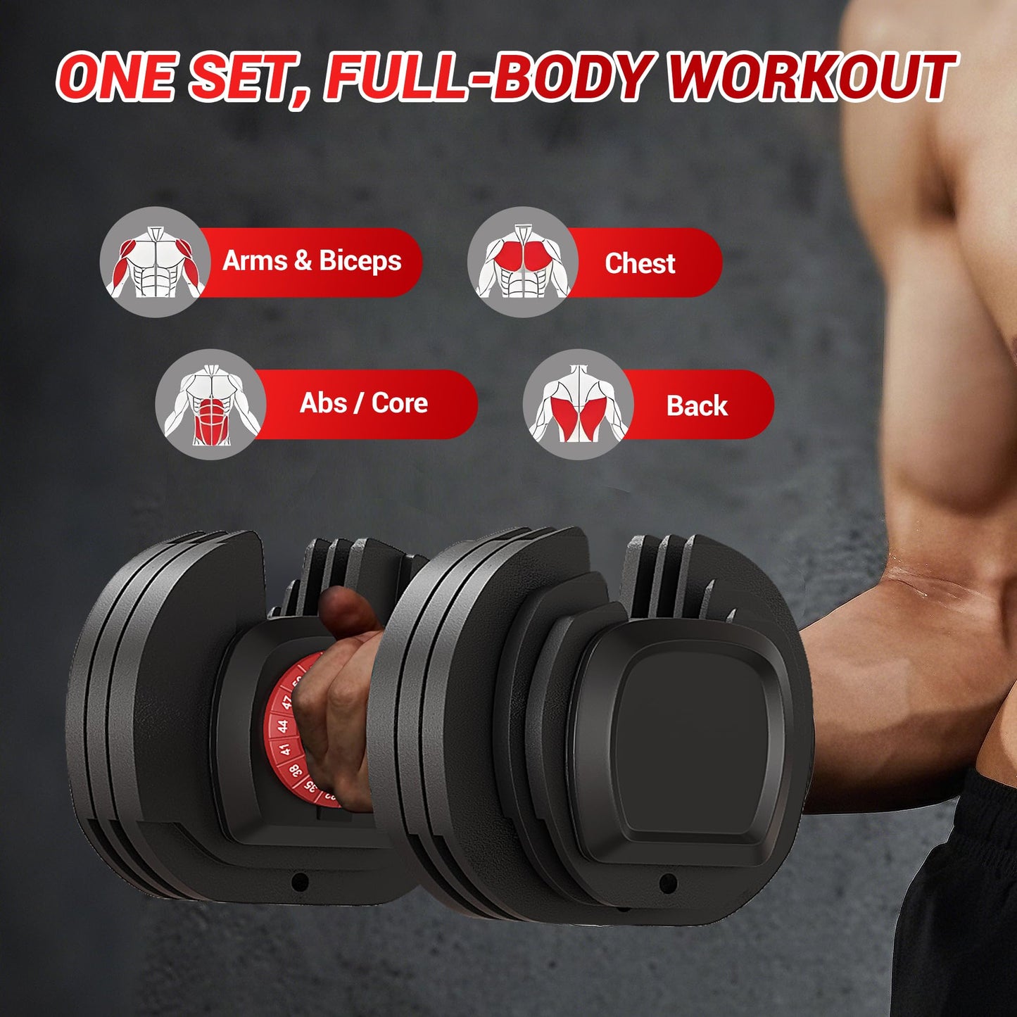 56LBS Adjustable Dumbbell Set of 2, 18-in-1 One-Hand Quick Adjust Weight Set, Anti-Slip Texture Handle, Full-Body Workout Equipment for Home Gym, Suitable for Men & Women