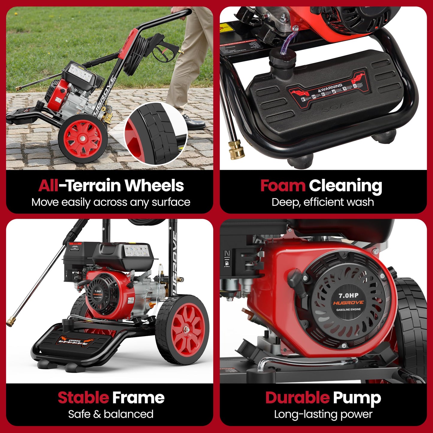 HURGOVE 4000 PSI Gas Pressure Washer for Home Use, 210CC Engine Power Washer with 26FT Hose & 5 Nozzles for Driveways, Cars, Patios & Fences