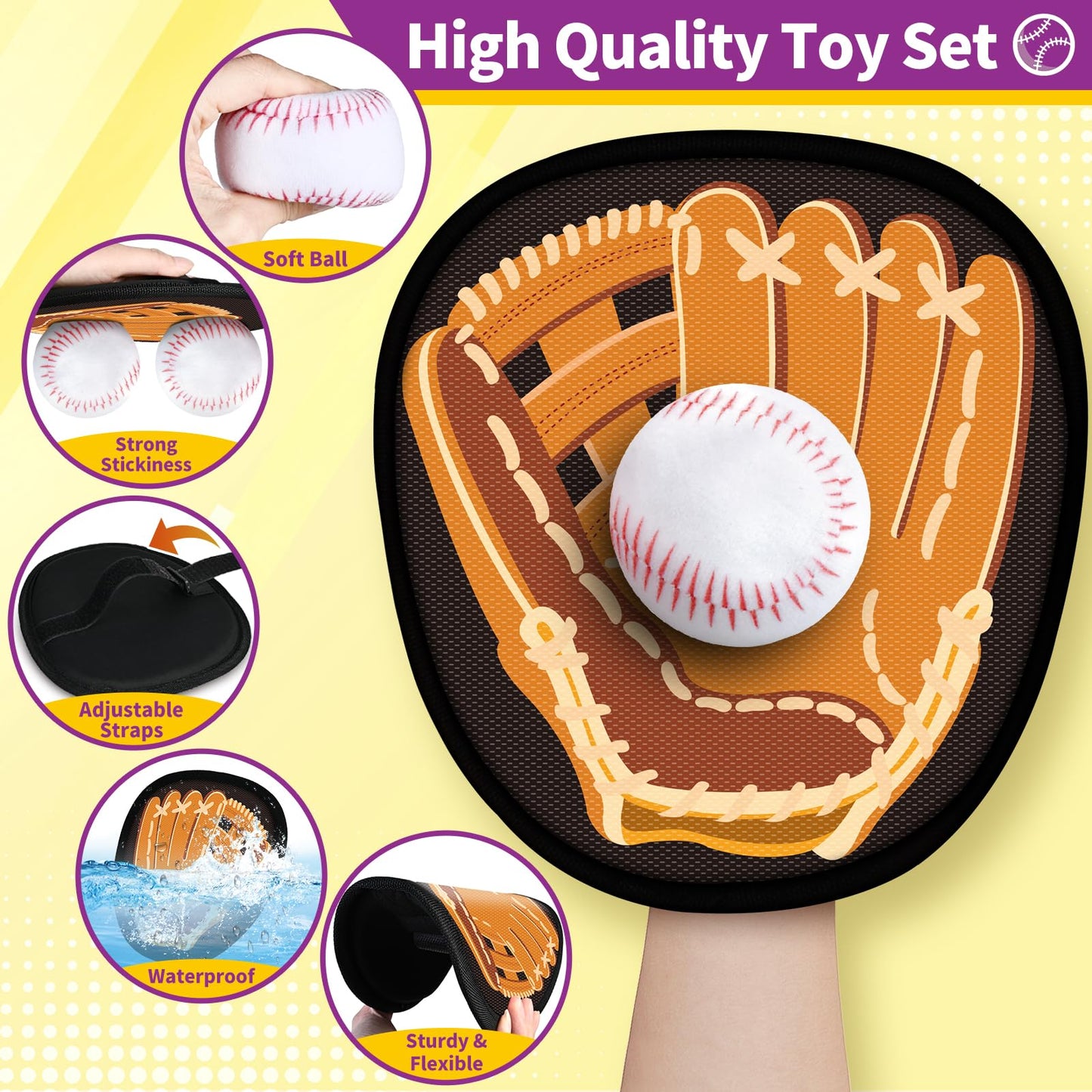 SpringFlower Catch and Toss Game, Outdoor Sport Game Toy for Toddlers Kids, Stick Ball Catch Set Toy Gifts for Boys & Girls,Kids Baseball Beach Outdoor Indoor Pool Game