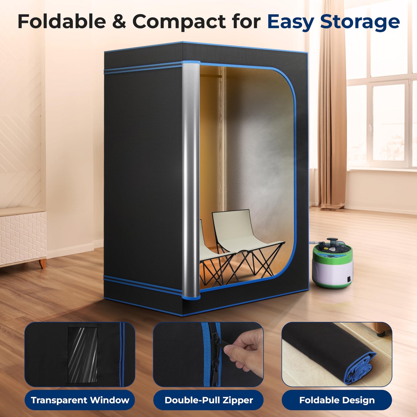 SereneLife Portable Sauna for Home, 2 Person Steam Tent with 4L Steamer, 2 Folding Chairs, Remote Control In-Home Spa, 6' x 4'