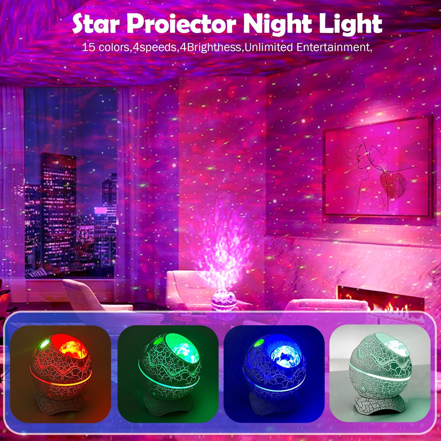 XQBX Dinosaur Egg Galaxy Projector an Aurora Projector with Bluetooth Speaker & White Noise - Valentine's Gift for Her/Him, Room Decor, Soothing Sleep Aid Gifts for Teen Girls/Boys
