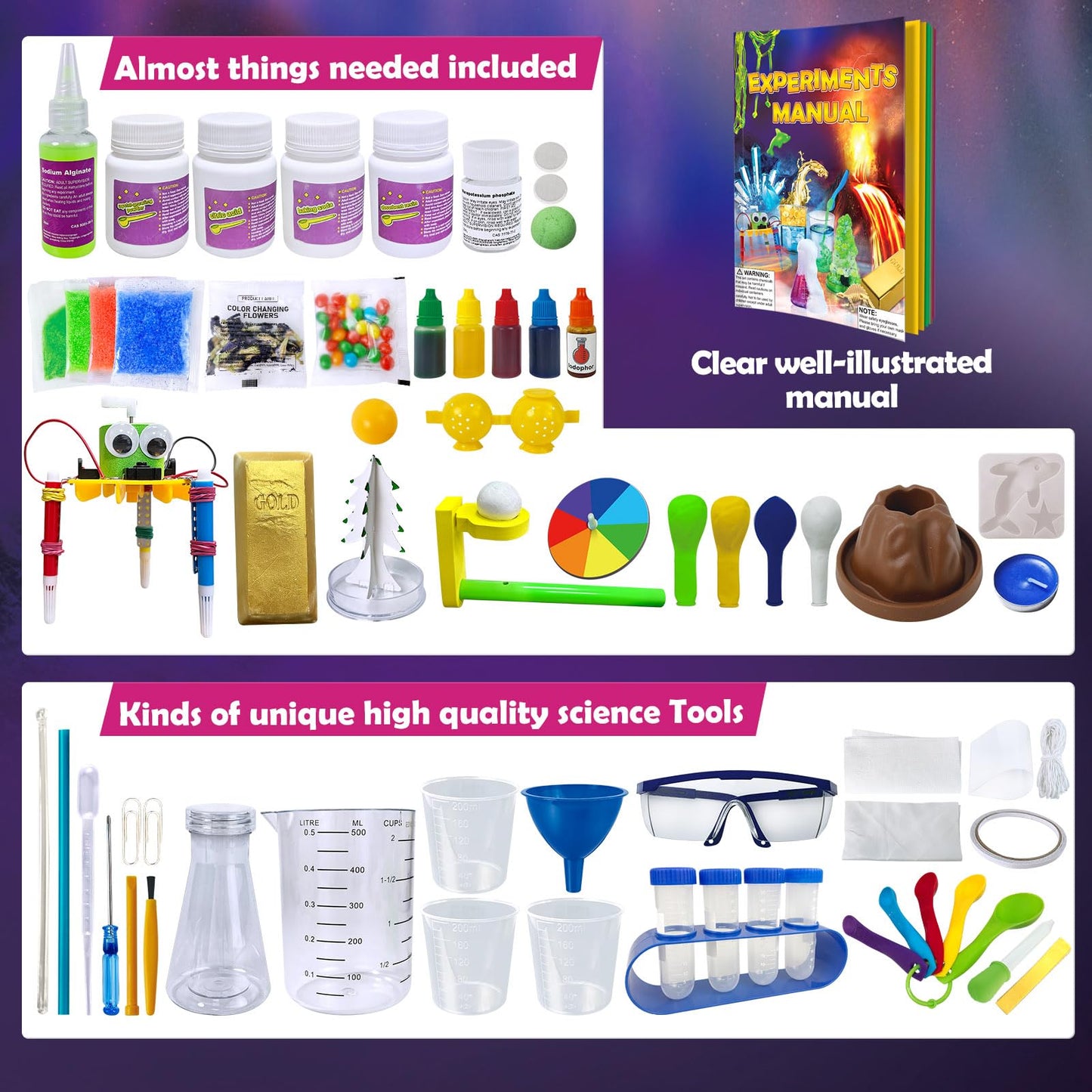 UNGLINGA 150 Experiments Science Kits for Kids, S.T.E.M Educational Project Toys for Boys Girls Birthday Gifts Ideas, Volcano, Chemistry Lab Tools Scientist Set