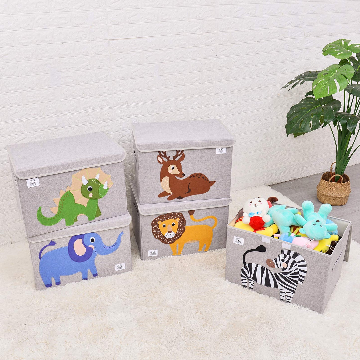 CLCROBD Foldable Large Kids Toy Chest with Flip-Top Lid, Collapsible Fabric Animal Toy Storage Organizer/Bin/Box/Basket/Trunk for Toddler, Children and Baby Nursery (Triceratops)