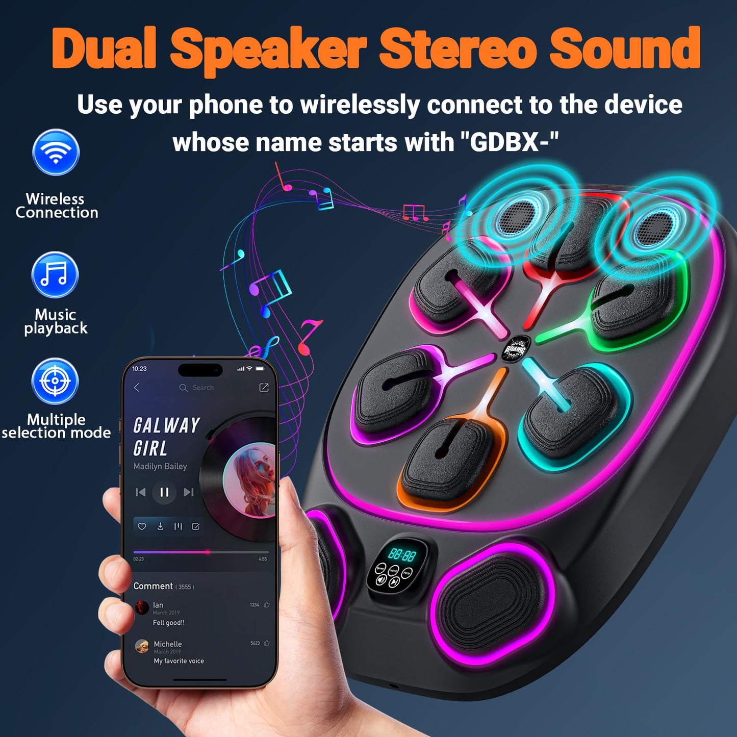OurStarry Upgraded Large Size Smart Music Boxing Machine for Adults and Kids, Training Machine with LED Electronic Wall Mounted, Home Indoor Workout Equipment with Premium Boxing Gloves (Black 10)