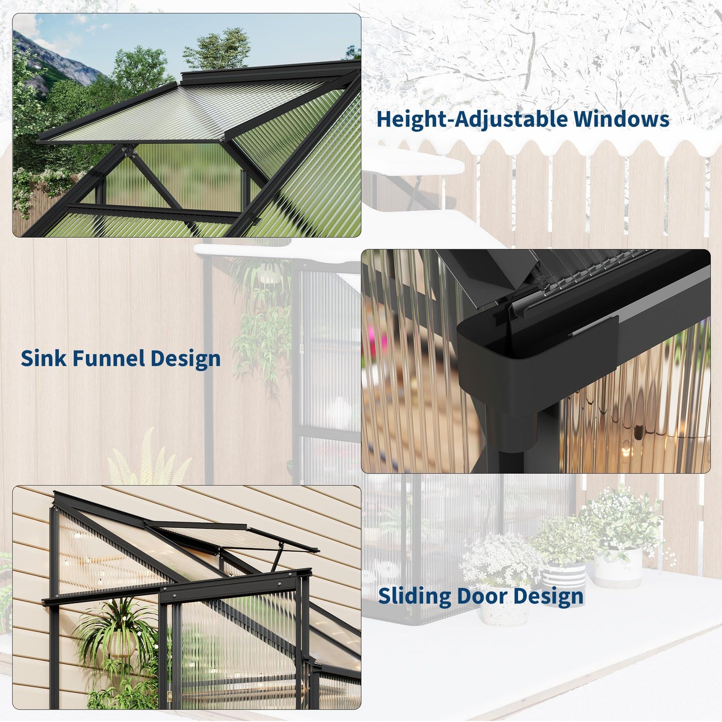 GarveeHome 4x4FT Lean to Greenhouse, Small Walk-in Polycarbonate Greenhouse with Adjustable Vent Window, Sliding Door, Portable Green House Kit for Outdoors, Winter