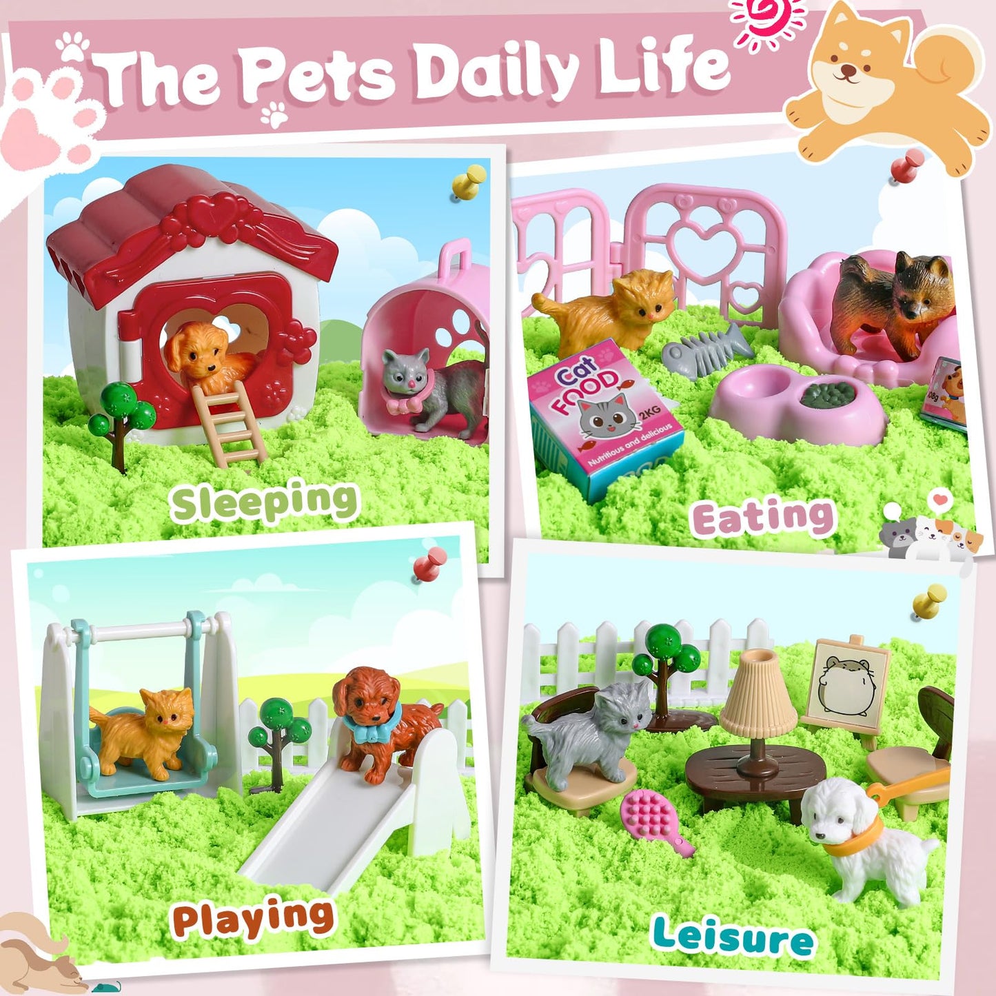 KNASON Cat and Dog Sensory Bin,Play Sand Kit for Girls and Boys with 2.2lbs Sensory Sand and Sand Box,Pet Sandbox Toys Role Pretend Play Beach Toy Birthday Present for Toddler Ages 3 4 5 6 7 8