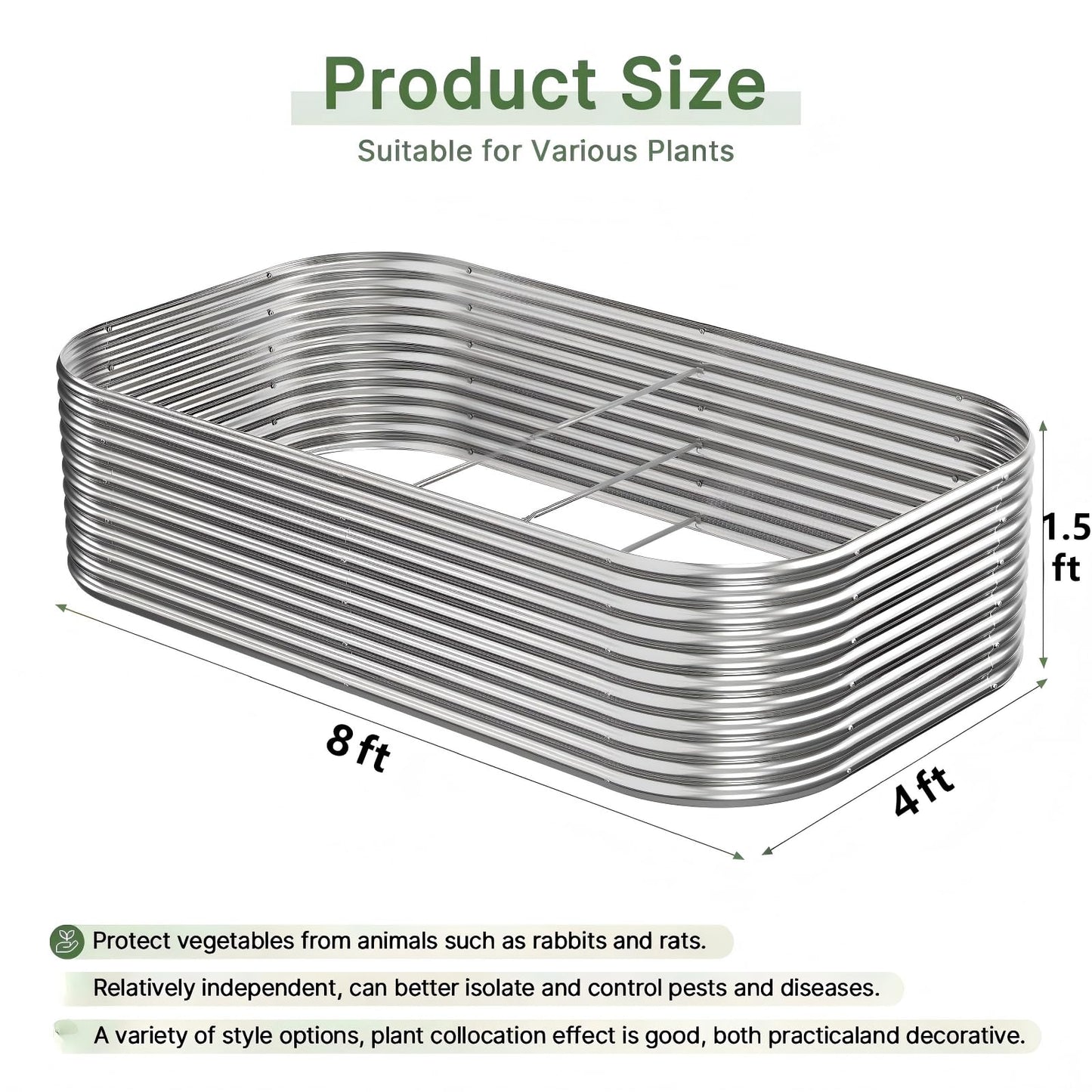 Mostmahes 2 PCS Tall 8x4x1.5ft Galvanized Raised Garden Bed Outdoor, Metal Garden Bed for Vegetables, Above Ground Garden Box for Flower, Steel Raised Beds for Gardening