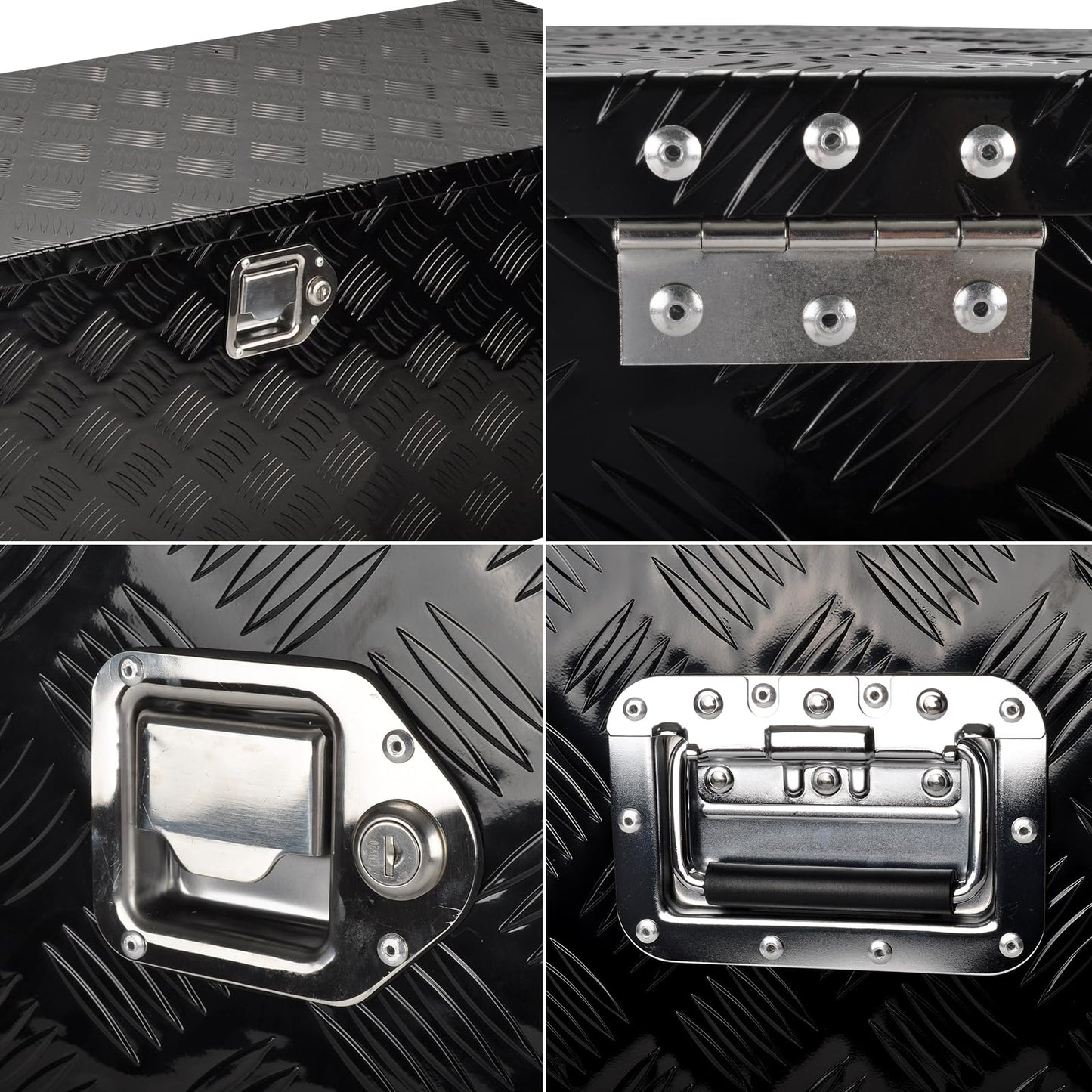FGJQEFG 48 Inch Heavy Duty Aluminum Truck Tool Box Pick Up Truck Bed RV Trailer Toolbox Storage Organizer with Side Handle, Lock & Keys，Black,5 Bar Tread 48"(L) X15''(W) X15(H) Storage Box