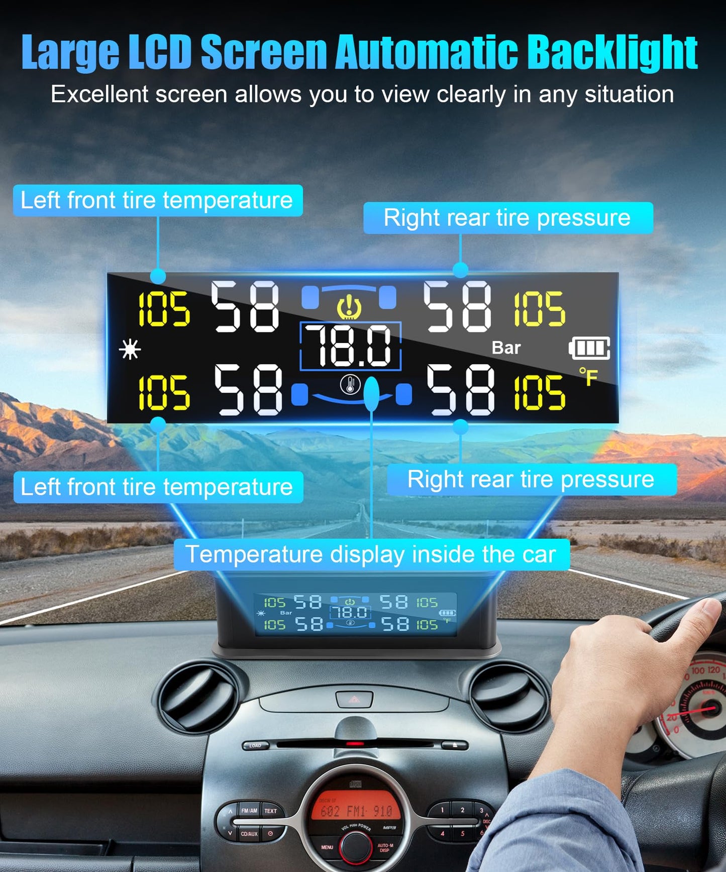 Tire Pressure Monitoring System, RV Tire Monitoring System with Solar Charge Tire Pressure Monitor Real-Time Display 2025 Updated tire pressure monitor system Interior Temperature Display for Rv Suv
