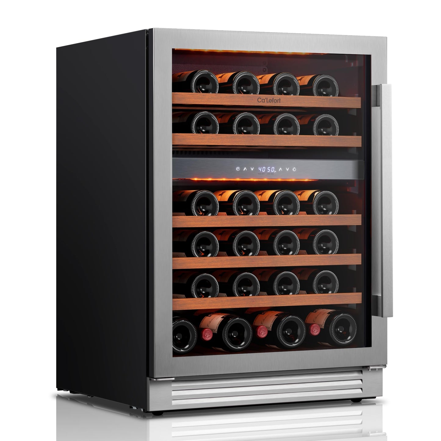 Ca'Lefort 24 Inch Wine Fridge Refrigerator - 52 Bottles Dual Zone Cooler with Glass Door, Built-in Compressor Fridge with 3 LED for Home Office Bar Left-Hinged Door (5.65 cu.ft)