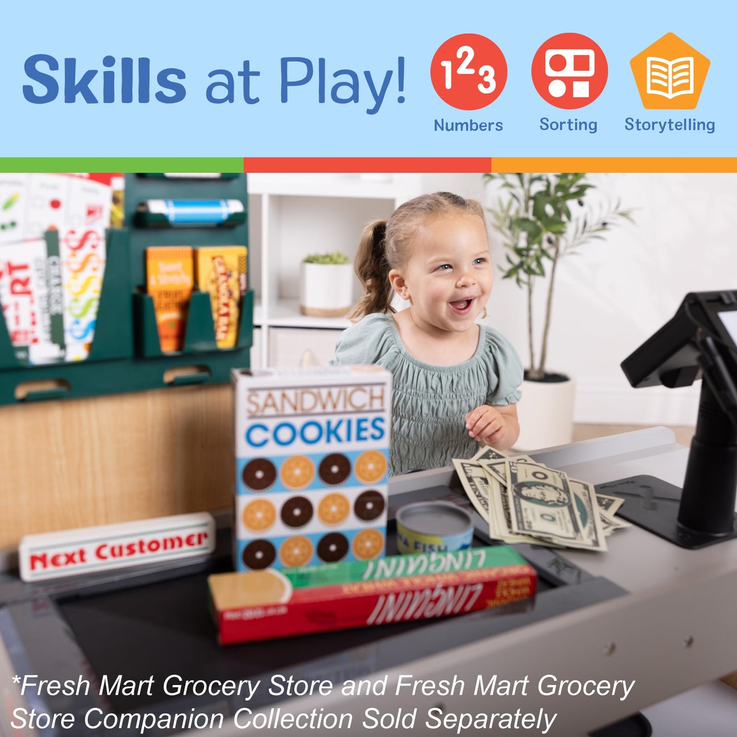 Melissa & Doug Fresh Mart Companion Set, Grocery Store Pretend Play Toys, Toy Kitchen Accessories & Play Food, Preschool Learning Toys for Girls & Boys 3+