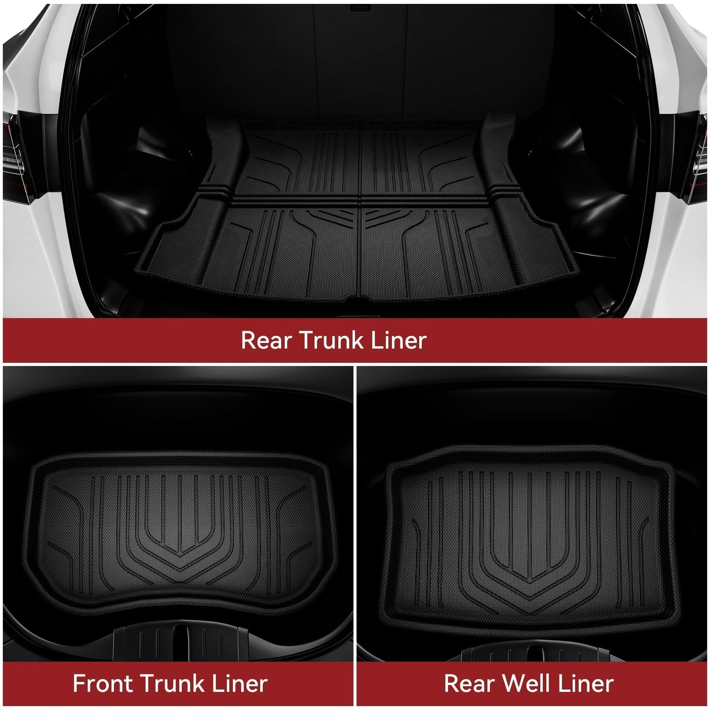 YITAMOTOR Tesla Model 3 Floor Mats Full Set Custom Fit 2020-2023 All-Weather Cargo Liners Rear Cargo Tray Trunk Floor Mat Interior Accessories, Black