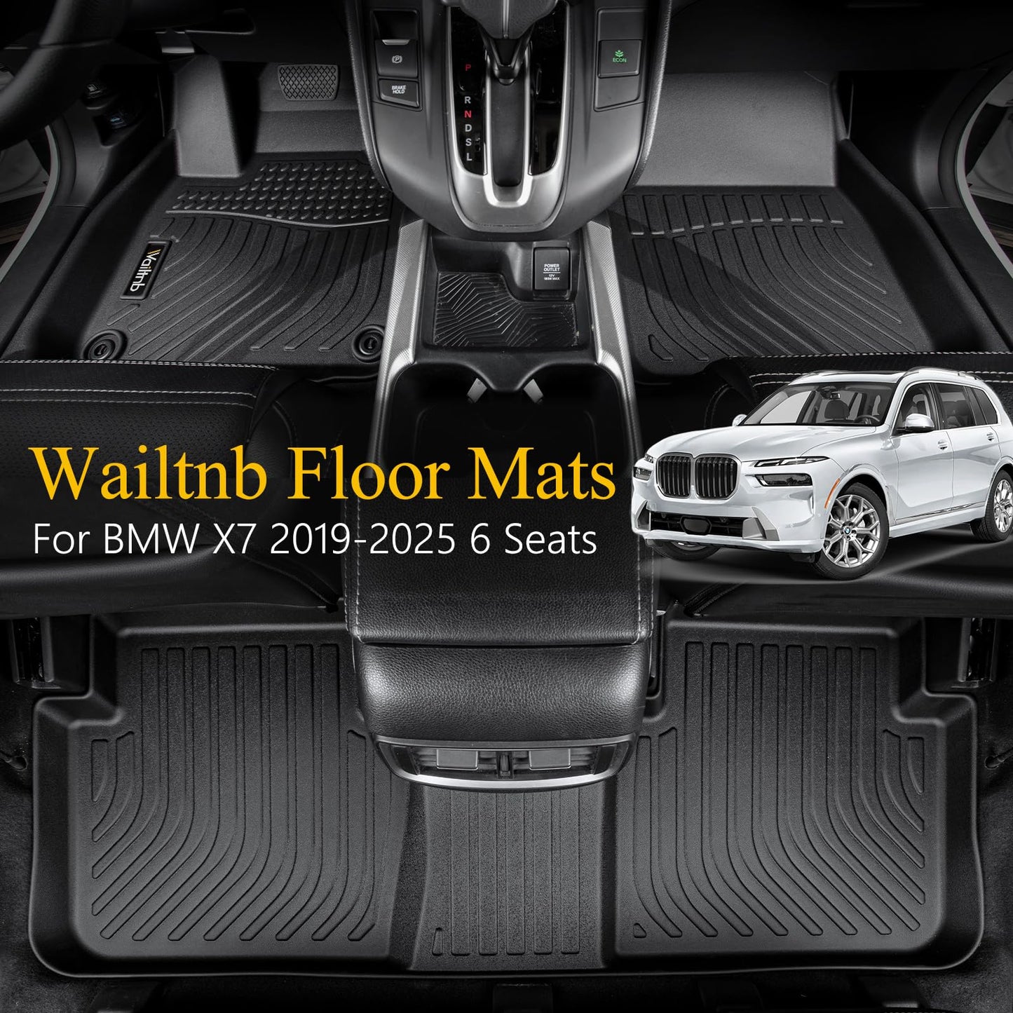 Wailtnb-All Weather Floor Mats for BMW X7 2019-2025 2026 (Only for 6 Passenger) Custom Fit BMW X7 40i, M50i, M60i Waterproof Durable Easy to Clean fit for 2019-2025 Accessories Black