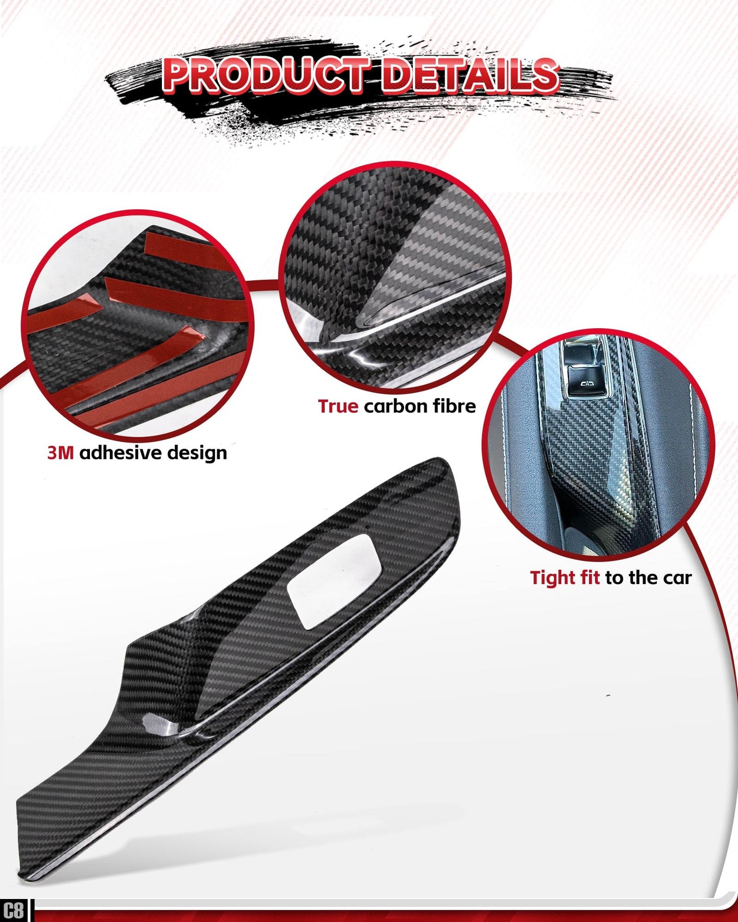 Etesan Carbon Fiber Window Lift Switch Panel Cover Trim fit for Corvette C8 Convertible 2020-2025 Interior Window Button Frame 2PCS Black