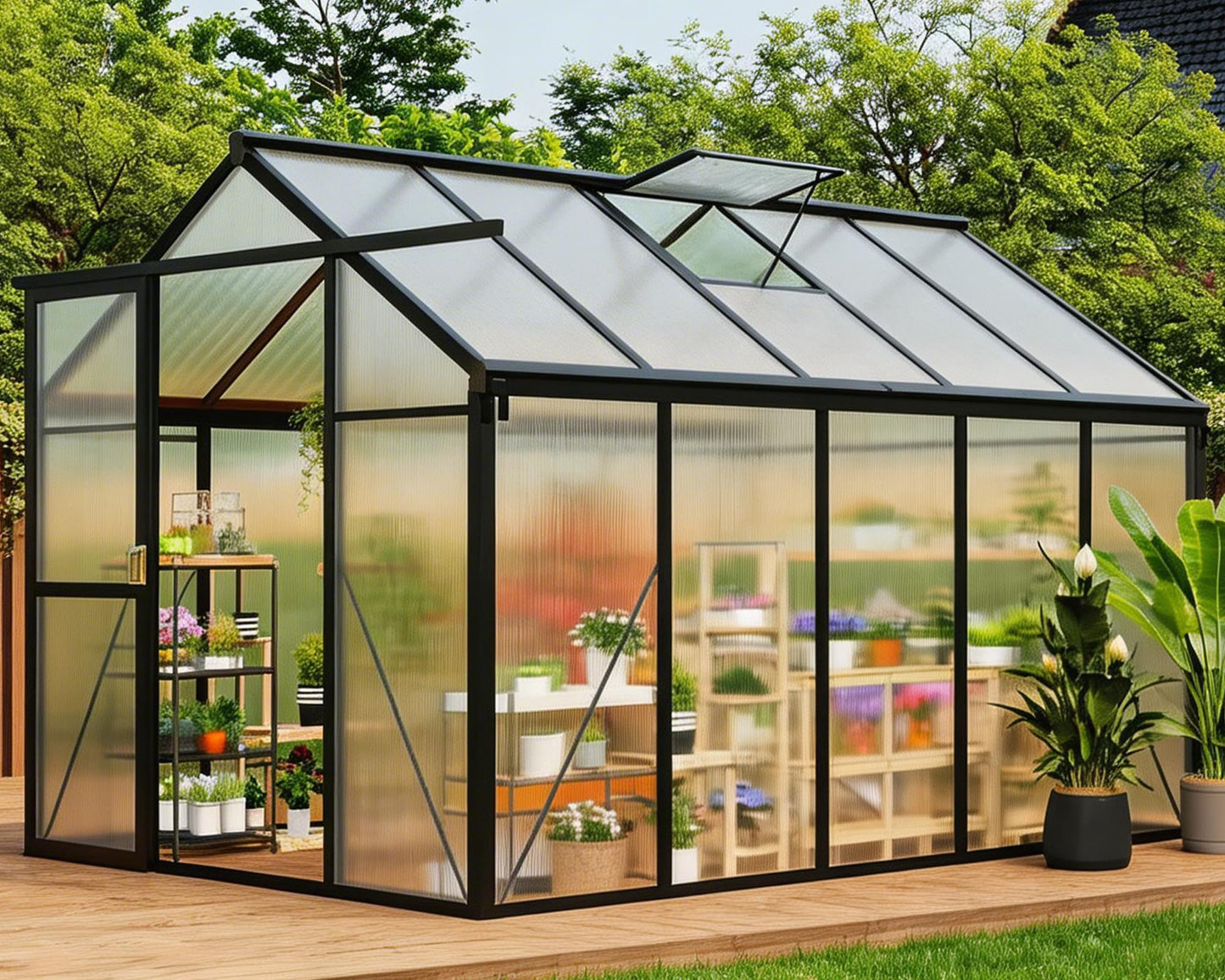 Takywep 6×10FT Greenhouses for Outdoors, Aluminum Polycarbonate Greenhouses with Roof Vent - Heavy-Duty Walk-in Green Houses for All-Season Backyard Gardening