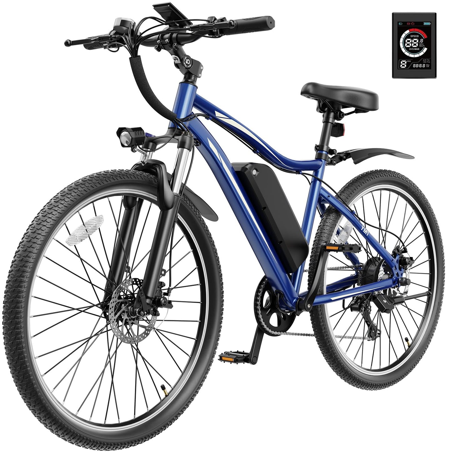 YOLOWAY Electric Bikes for Adults, 27.5" E Bikes for Adults with 1200W Peak Motor, 28 MPH, 50+ Miles Range Electric Bicycle, E Mountain Bike with 48V 10.4AH Removable Battery (deep Blue)