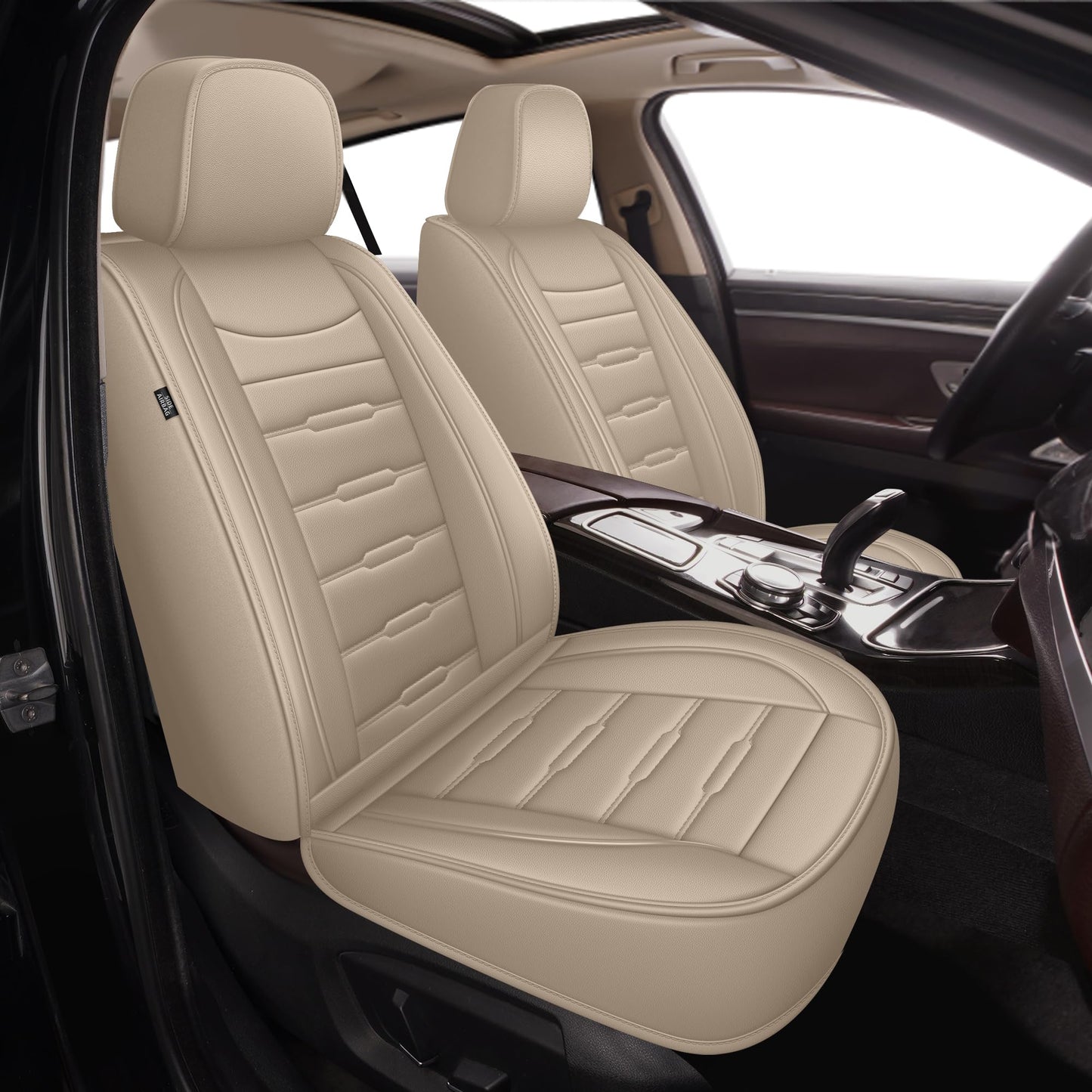 AOMSAZTO Leather Car Seat Cover Custom Fit for Toyota RAV4 2007-2025(Not Fit Hybrid) Faux Leather Car Seat Protector Vehicle Cushion Covers 2 Front Seat Beige