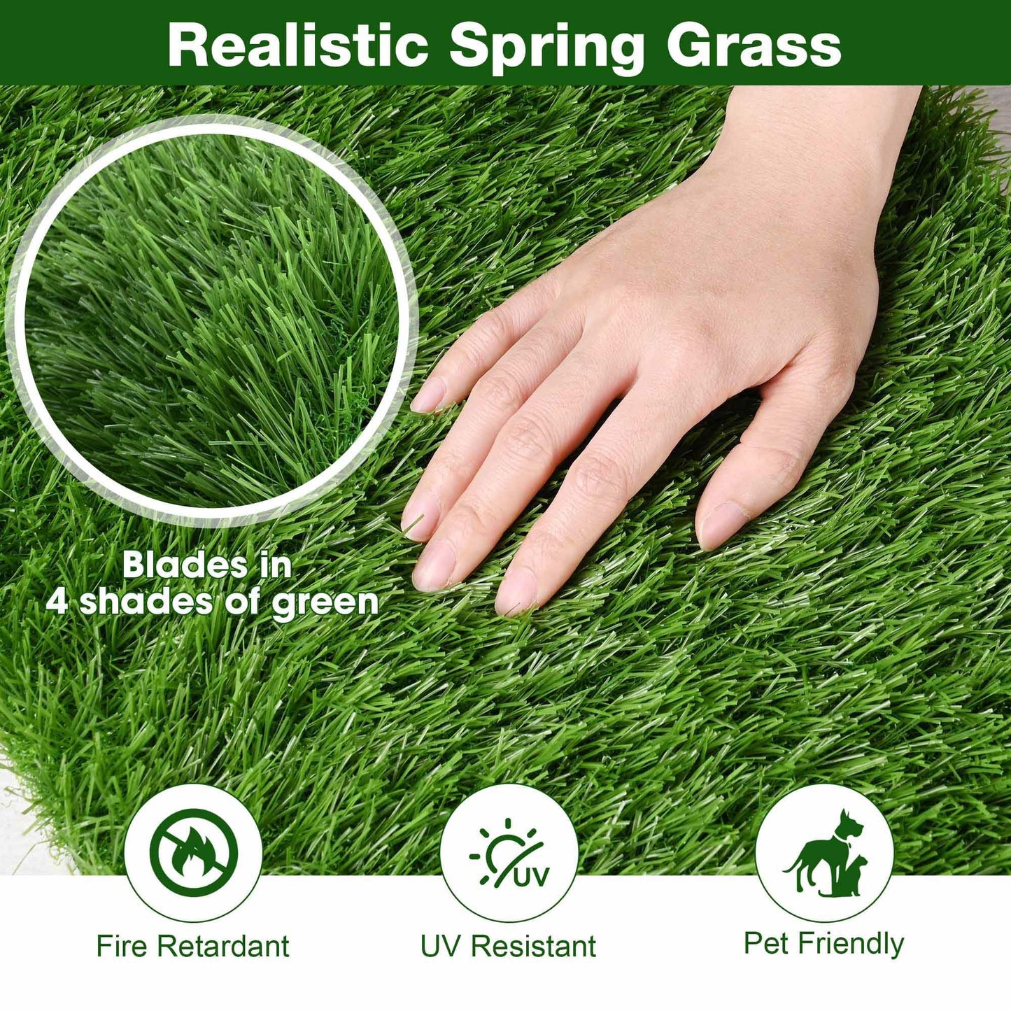 Yescom Artificial Grass Turf Synthetic Turf Fake Lawn with Drainage Holes for Pet Dog Potty Backyard Outdoor 50'x3'x4PCS(600 Sq.Ft) 1.38" Pile Height