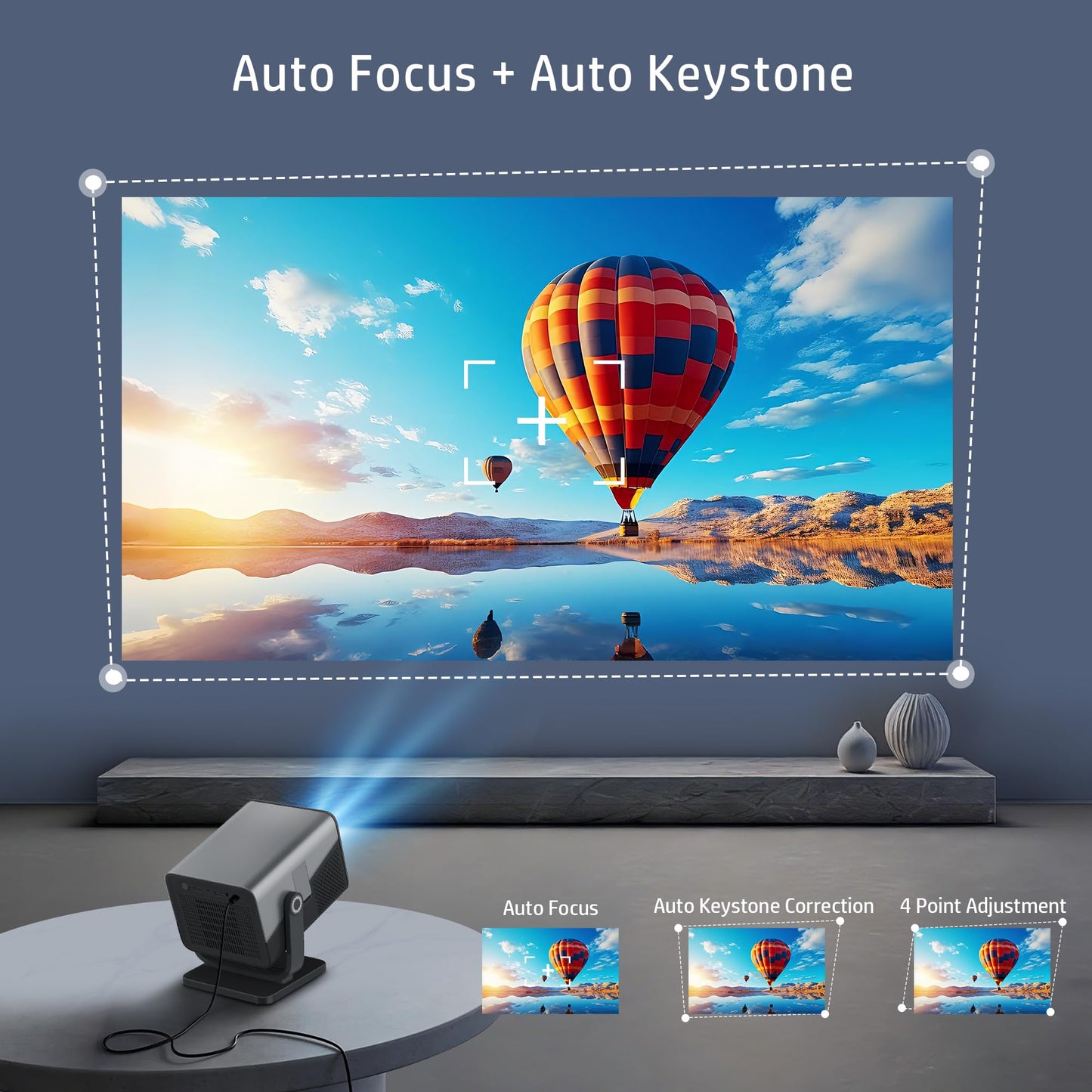 HP MC475 Official Licensed App Native 1080P Full HD Smart Mini Projector with WiFi & Bluetooth, Portable Projector for Outdoor & Bedroom, Short Throw, Auto Focus, Built-in Speaker, USB-C
