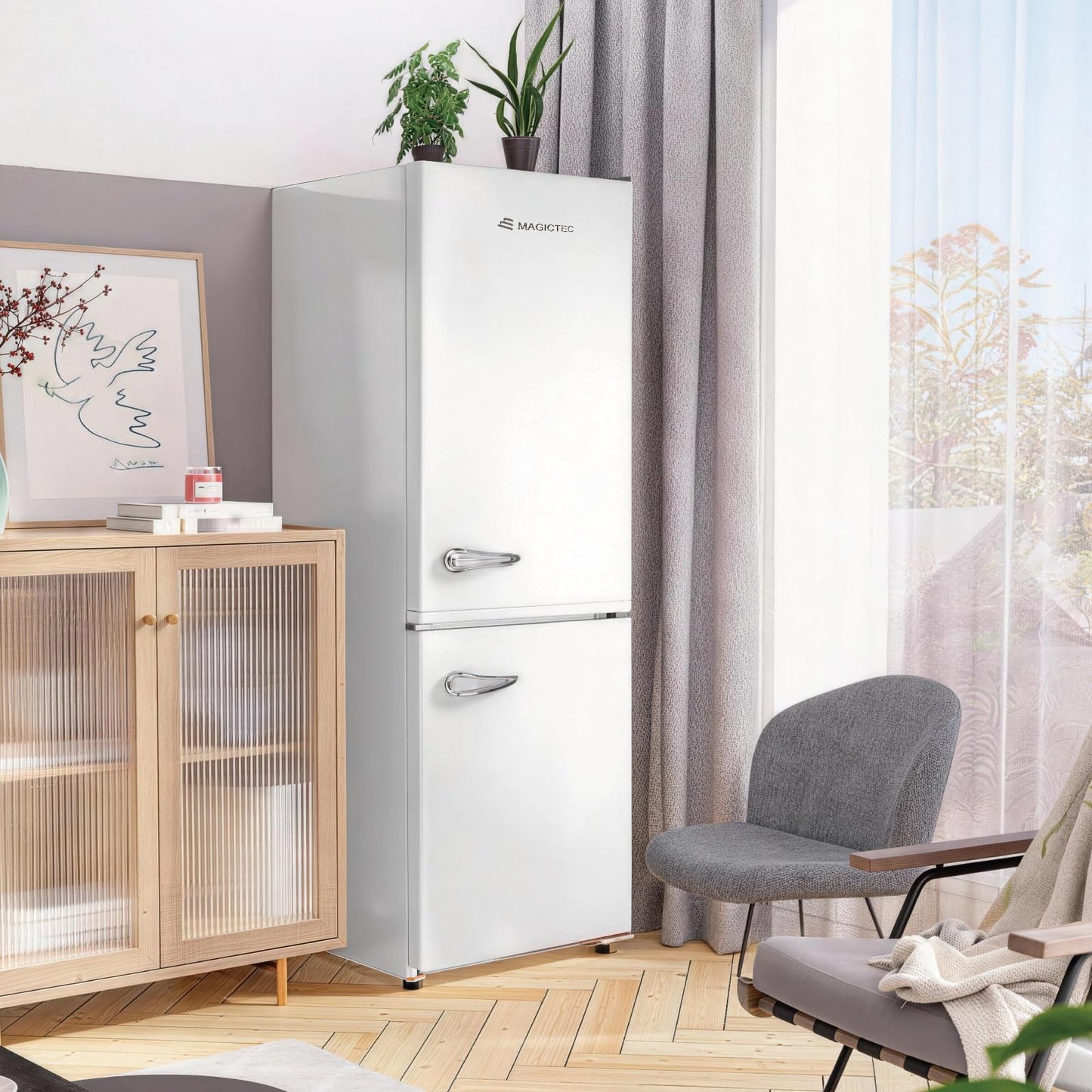 magictec Retro fridge Vintage refrigerator with freezer | Frost free | 11 Cubic feet | 74 Inch | Bottom Mount Fridge for Apartment,Condo,House,Kitchen