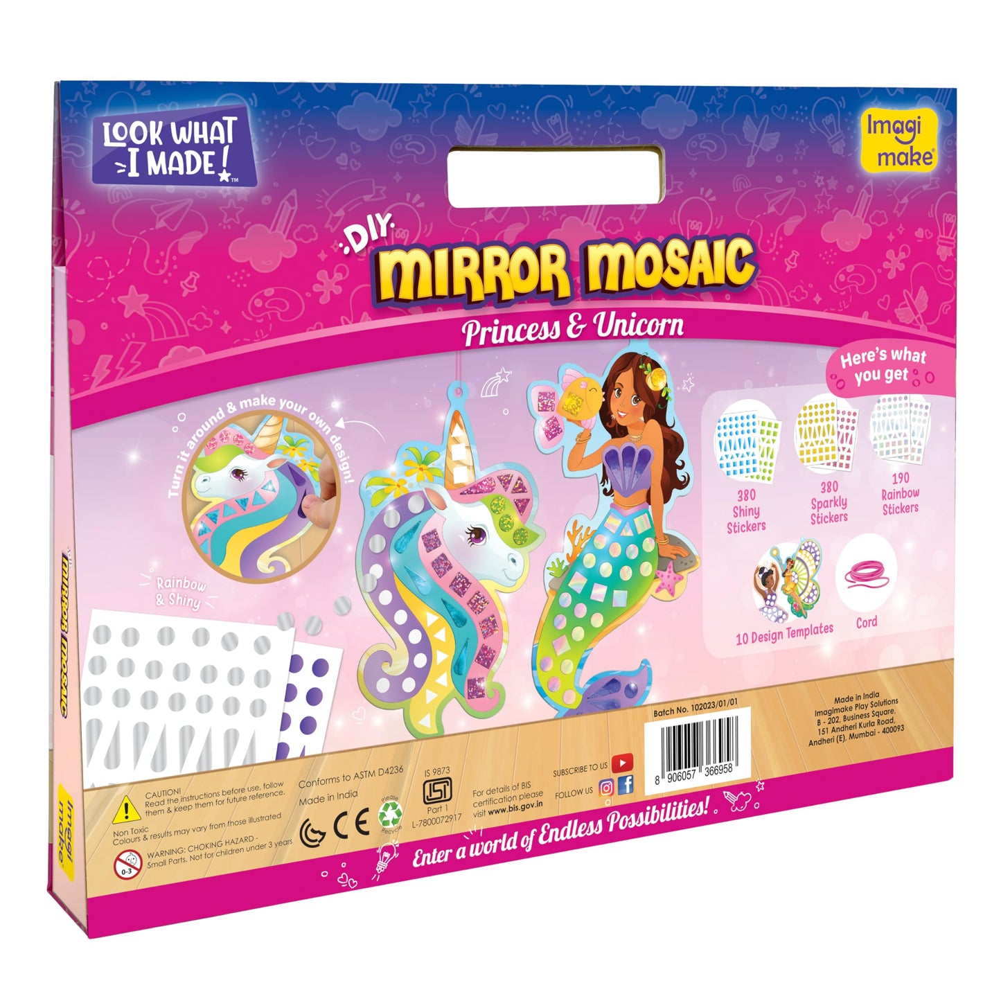 Imagimake Mirror Mosaic Princess & Unicorn Kids Art Set | DIY Craft Kit | Foil Stickers for Kids | Travel Toys | Art & Craft for 3-5 Year Old Girls | Birthday Gift for Girls Ages 3,4,5,6,7,8