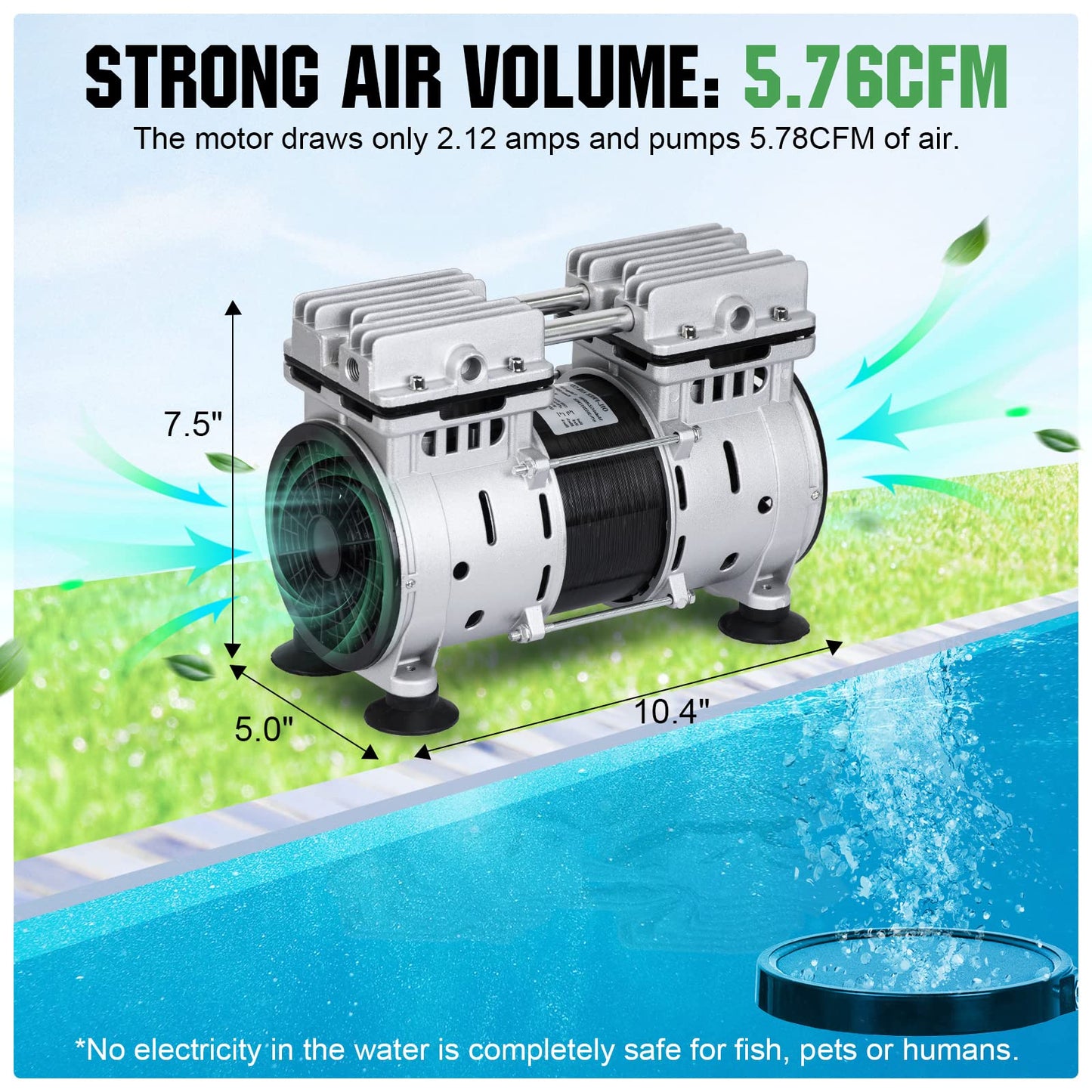Pond Aerators 5.76CFM Aerartion System for Up to 3 Acre 3/4 HP Compressor 100'Weighted Tubing 2 Diffusers for Outdoor Ponds Water Oxygen Circulation