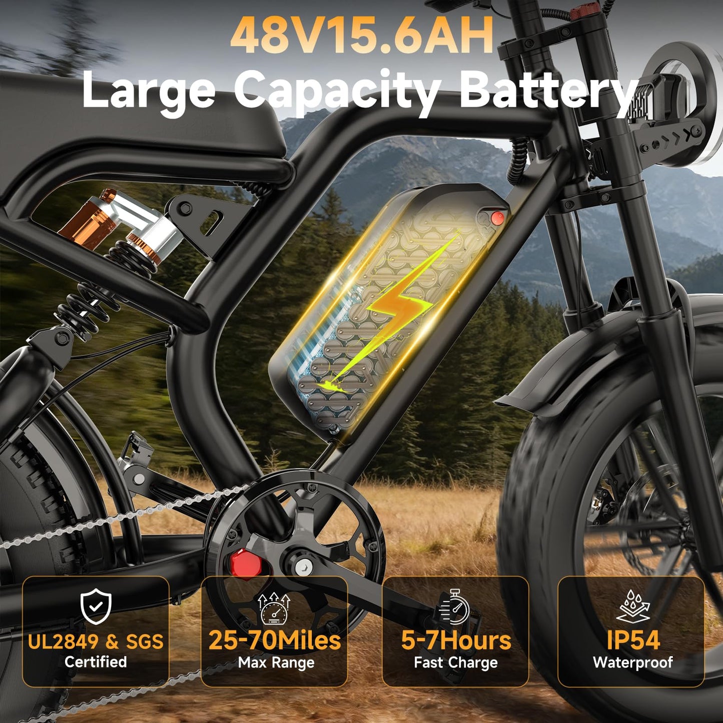 HiKeep Electric Bike for Adults - 20 x 4 Inch Fat Tire, 750W/Peak 1500W Motor, 48V15.6AH Detachable Battery, 4 Riding Modes Electric Dirt Bike, 7 Speed Electric Motorcycle, 28MPH UL 2849 Certified