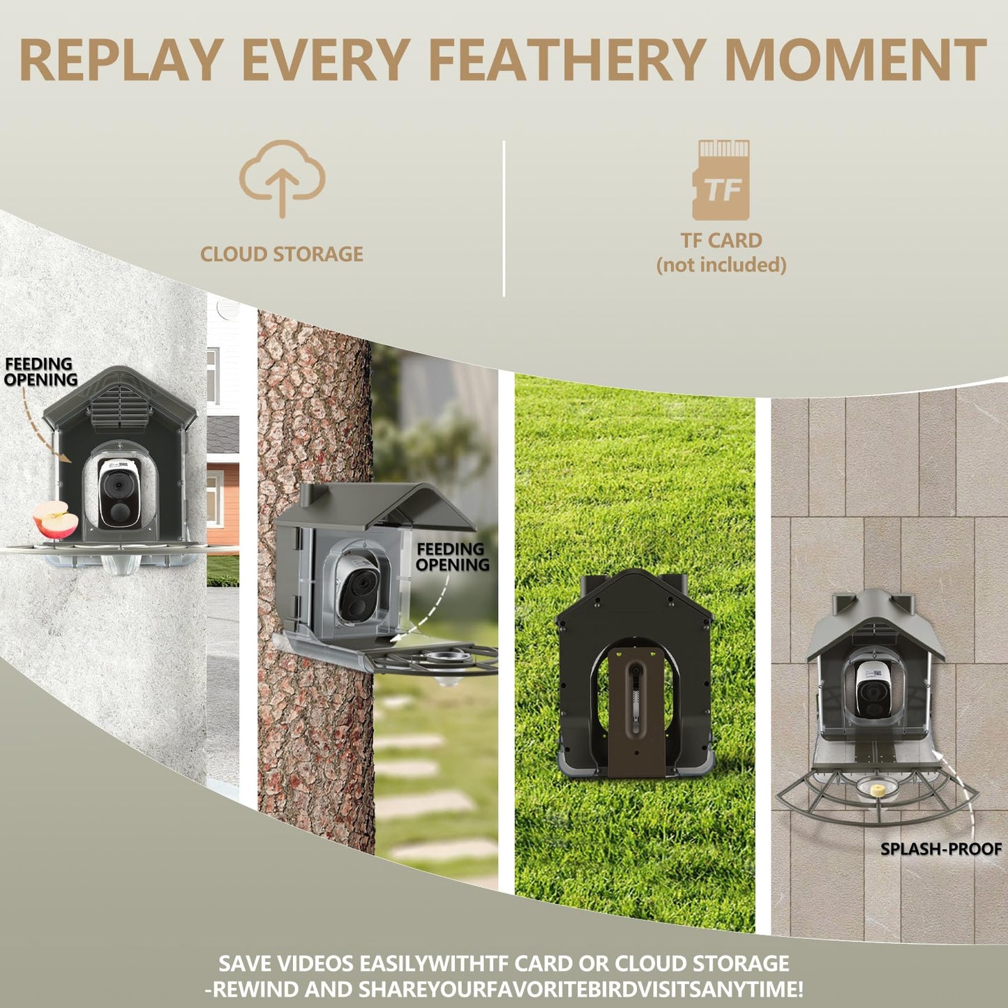 OBVADE Smart Bird Feeder with Camera 4K Ultra Hd Solar Bird Feeder for Outdoors with Camera Bird House with Camera Ai Identification for 10,000+ Species, Real-Time Alerts & Night Vision