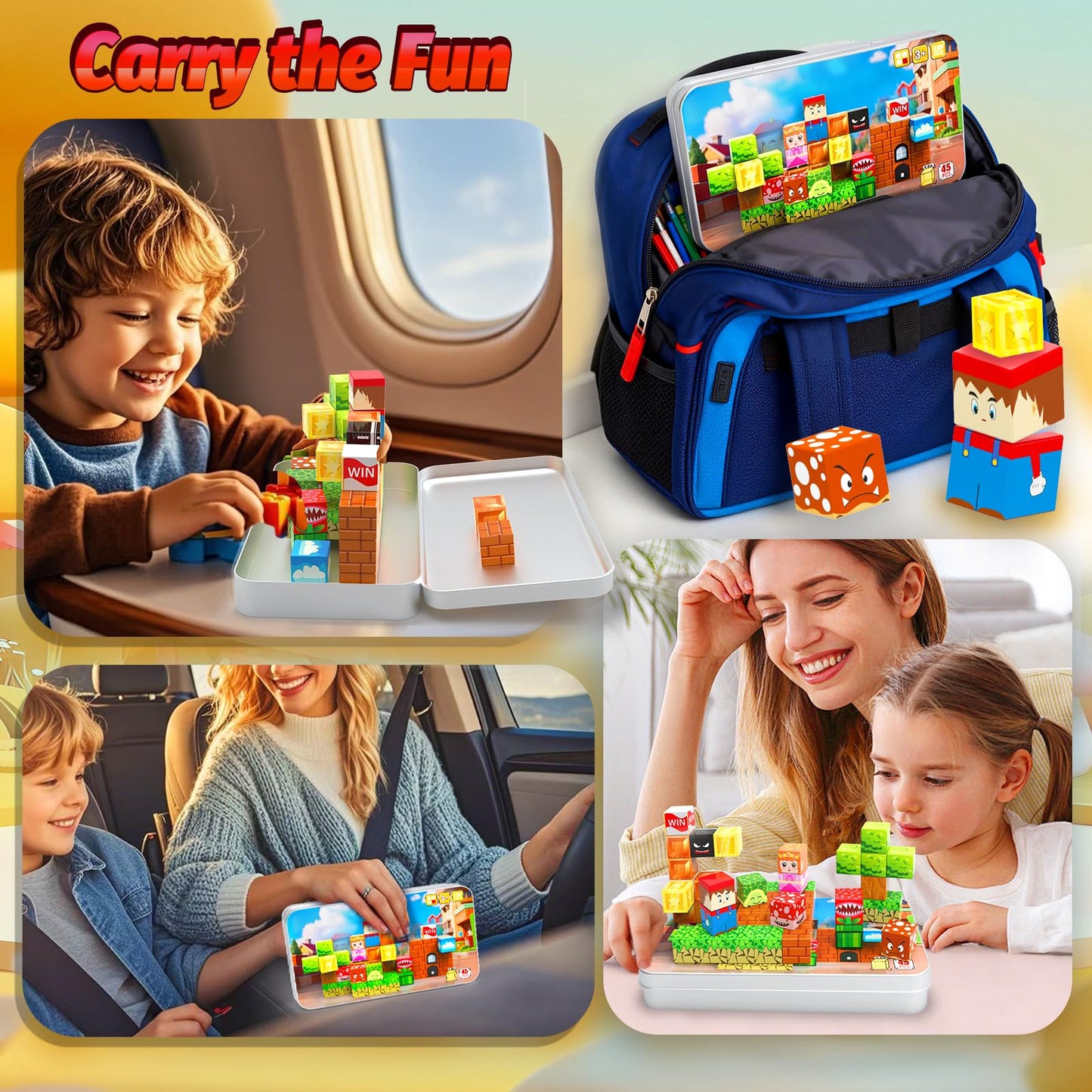 Mini Magnetic Blocks for Kids, 45PCS Travel Magnetic Building Blocks with Iron Box, Stacking Magnets Toys for Toddlers, Montessori Educational Construction Toys, Birthday Gifts for Boys Girls.