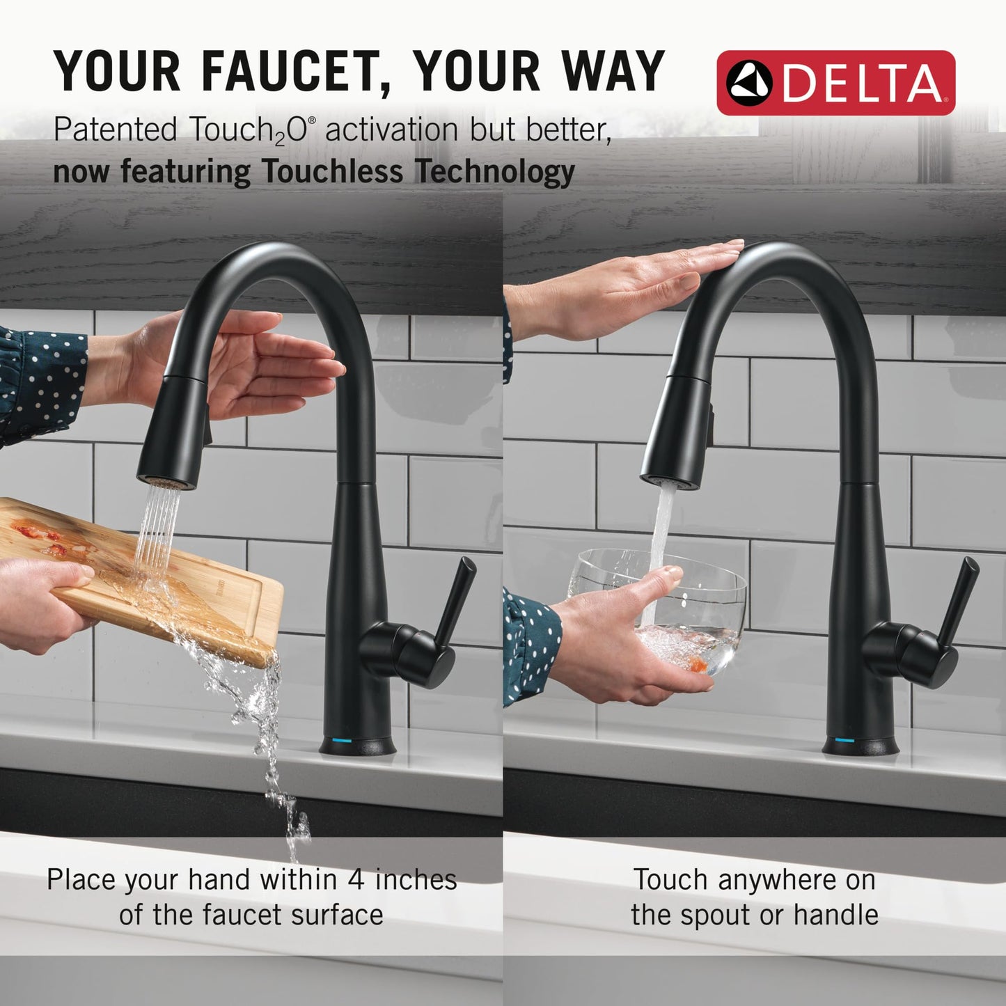 Delta Essa Touchless Kitchen Faucet with Touch Technology, Matte Black Kitchen Sink Faucet with Pull Down Sprayer, Single Hole, Matte Black 9113TL-BL-DST