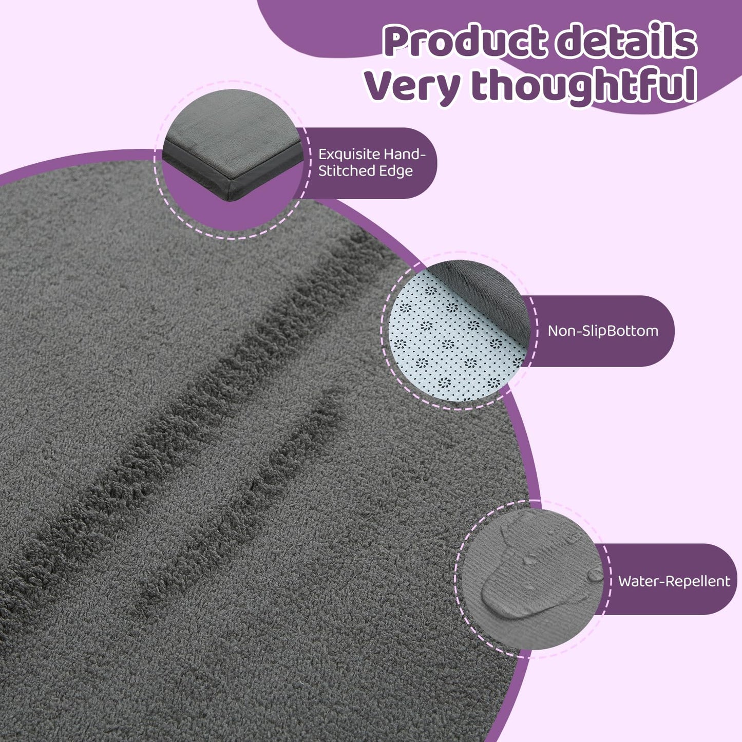 TreeBud Baby Play Mat for Floor, 1.3 Inch Thick Memory Foam Tummy Time Mat with Non Slip Backing, Soft Coral Velvet 59X79 Inch Playpen Mat Crawling Tatami for Infants Toddlers Kids, Dark Gray