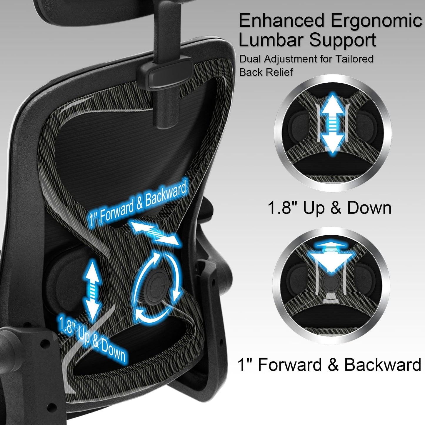 CASASIO Office Chair for Back & Neck Pain Relief, Virgin Foam Seat, 2D Adjustable Lumbar & 3D Headrest, Flip-Up Armrests, Tilt & Rock for Relaxation, Black/Carbon Fiber