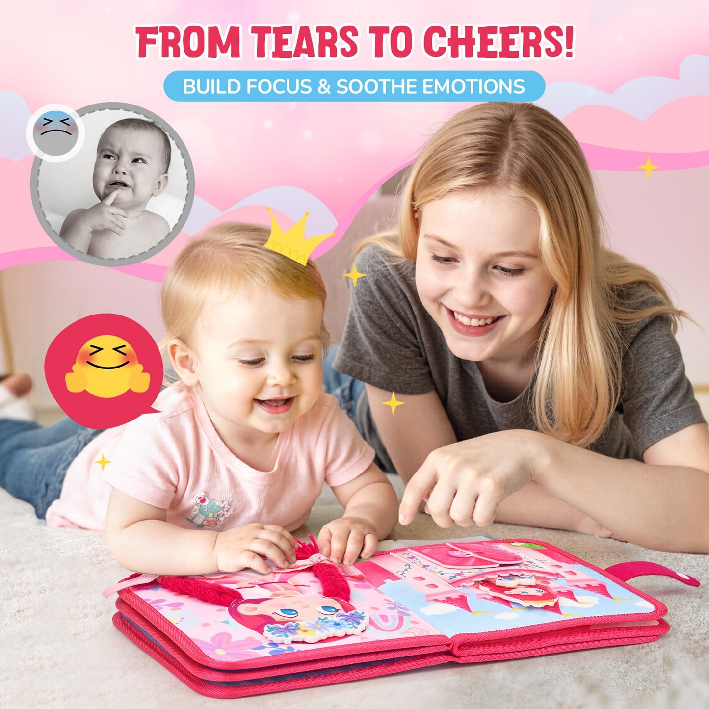 JoyCat Travel Toys for Toddlers 1-3, Princess Busy Book – Busy Book for 1 Year Old, Dress-Up, Unicorn & Castle Play –Quiet Toy Fine Motor Skills, Easter Basket Stuffers Gifts for Kids Girl