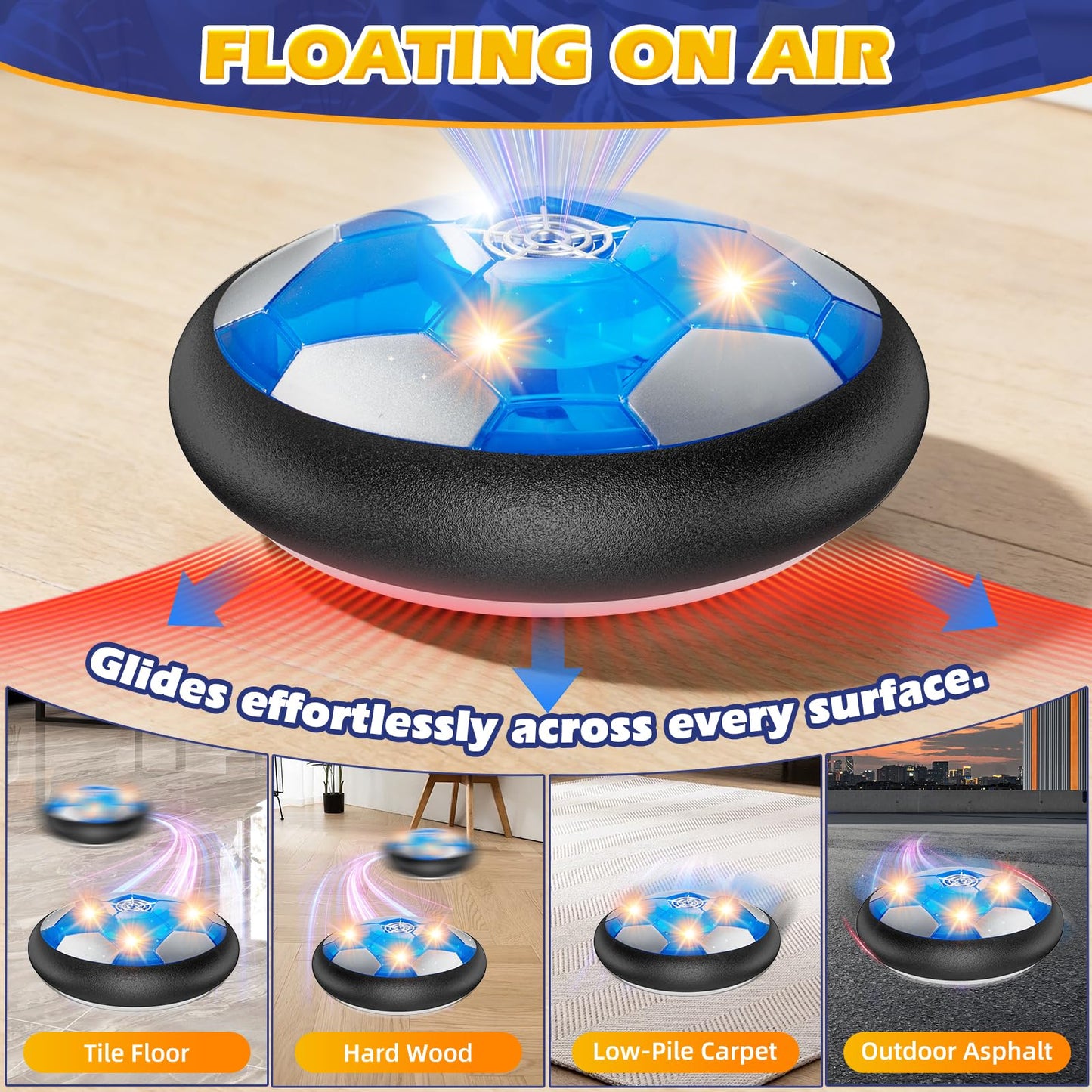 2Pcs LED Hover Soccer Ball Indoor Toys for 3-12 Year Old Boys Girls Christmas Birthday Gifts for 3 4 5 6 7 8 9 10 Years Old Kids Air Floating Soccer Toy Toddler Games Foam Bumper