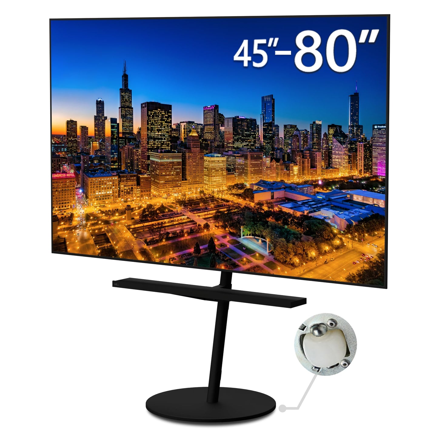 WALL Seven Stand A2 Large | Rolling TV Stand for 45–80" w/ 37.4" Soundbar Shelf | Satin Black | Portable TV Stand with Shelf | Height Adjustable, Space Saving, for Living Room and Bedroom