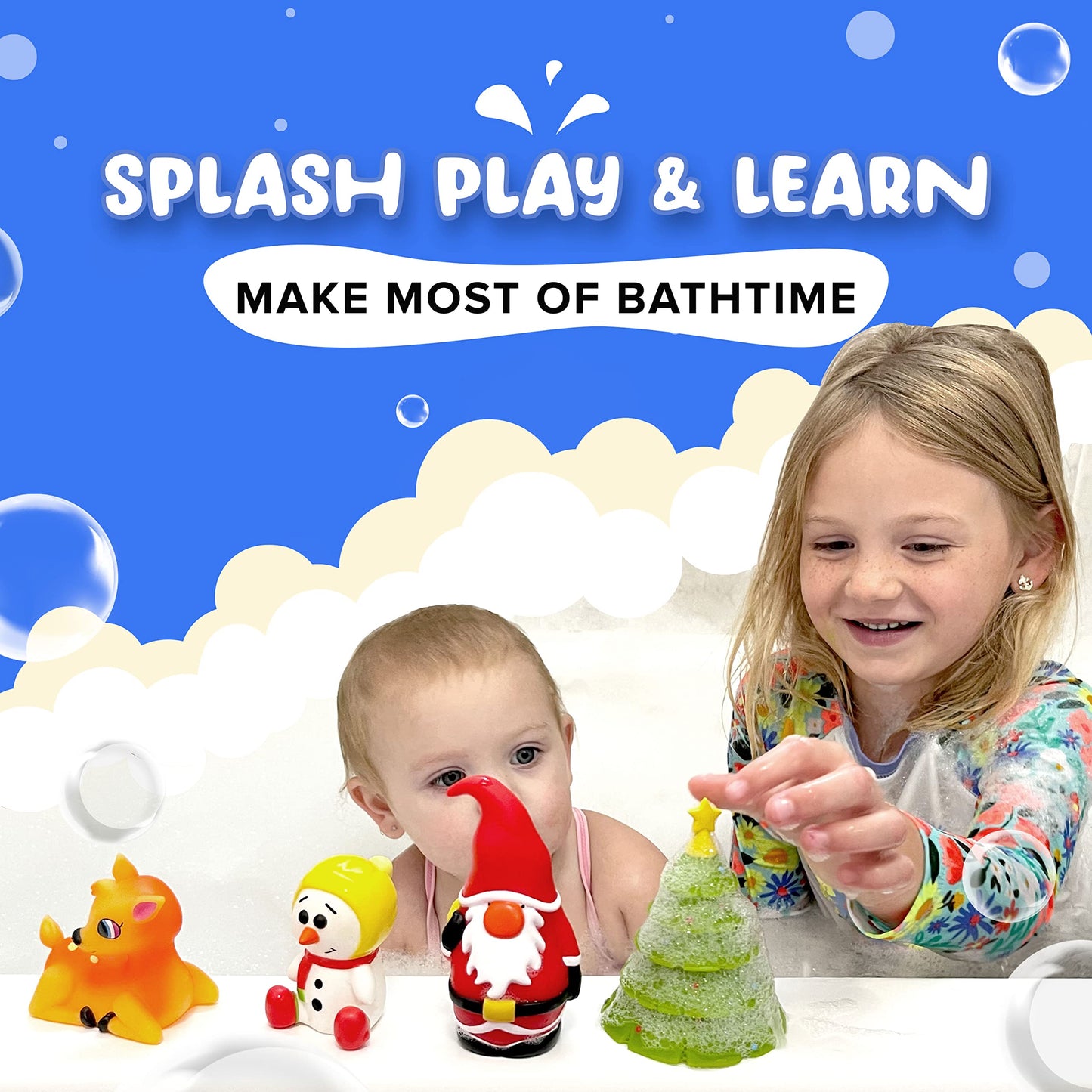 SplashEZ Bath Toys for Kids & Toddlers, Kids Bath Toys for Boys, Mold Free No Hole Sealed, Soft Durable Christmas Play Set Gift, No Mold for Water Tub & Pool, Ages 0-1-3-4-5-6-8