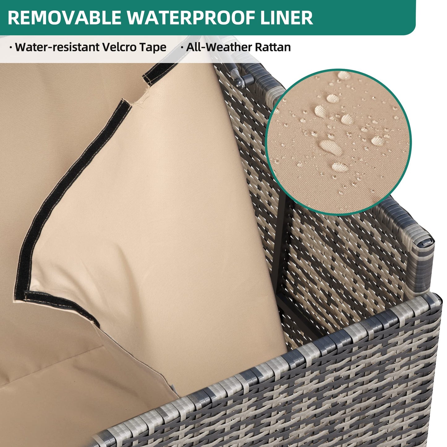 YITAHOME 200 Gallon Large Wicker Deck Box w/Storage Net, Rattan XL Outdoor Storage Box Patio Cushion Storage, Waterproof Storage Box for Patio Furniture, Garden Tools, Pool Sports Equipment (Grey)