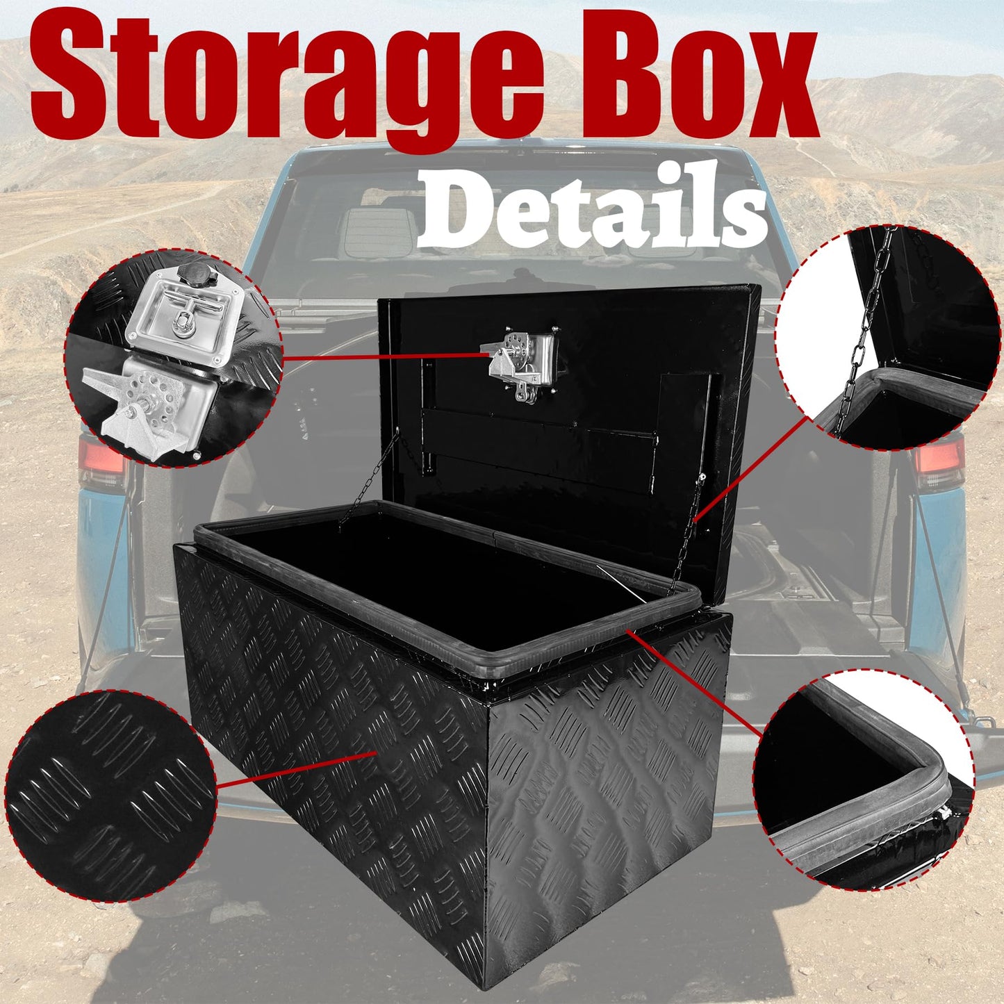 Fsehyue 30x14x16 Inch Aluminum Truck Tool Box Heavy Duty Pickup Storage Box Underbody Truck Box Diamond Plate Toolboxes with Lock and Keys Suitable for Truck Bed Pickup RV Trailer Black