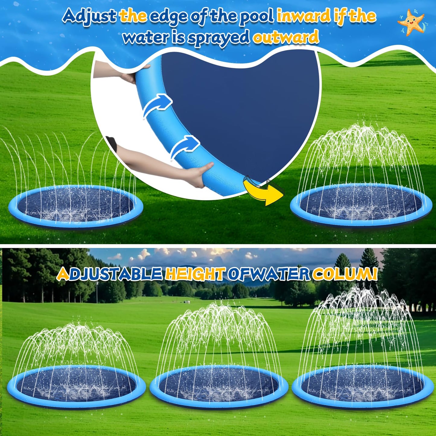 107inch Extra Large Non-Slip Splash Pad Sprinkler for Kid and Dog, Toddler Outdoor Toys for Ages 3-12 Boys Girls, Kiddie Dog Pool, Summer Outdoor Water Kids Toys, Parent Games, Backyard, Lawn