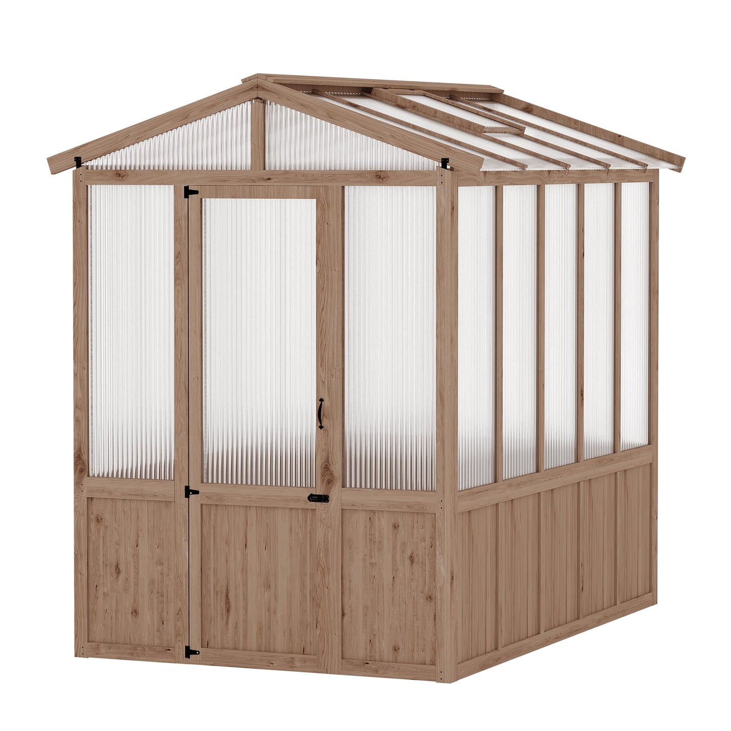 6x8FT Wooden Greenhouses for Outdoors, Wooden Walk-in Green House with Cedar Frame, Greenhouse Kit with 6MM Thick Polycarbonate Panel