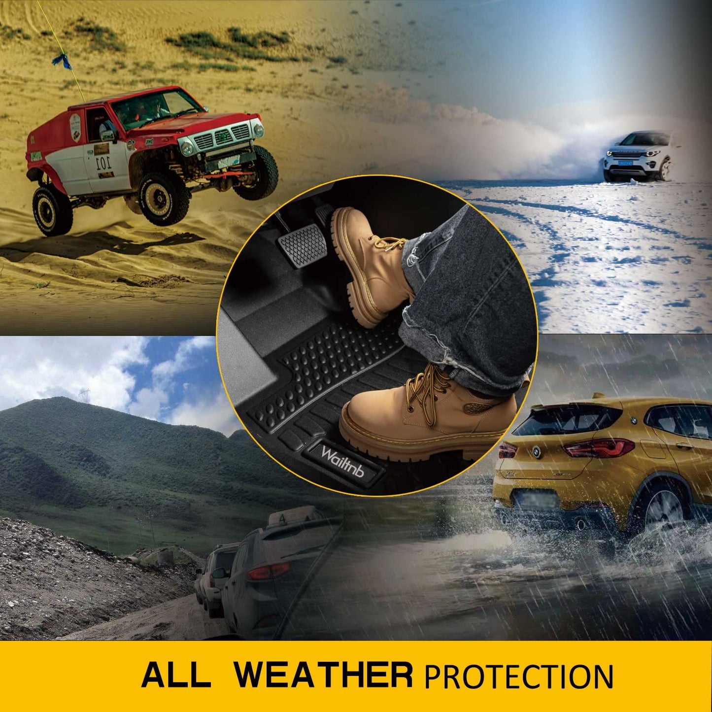 Wailtnb Floor Mats & Cargo Mat Custom for Volkswagen Atlas 7 Seats Bench Seating 2026 2025-2018 All Weather Protection Waterproof TPE Rubber Car Floor Liners Full Set