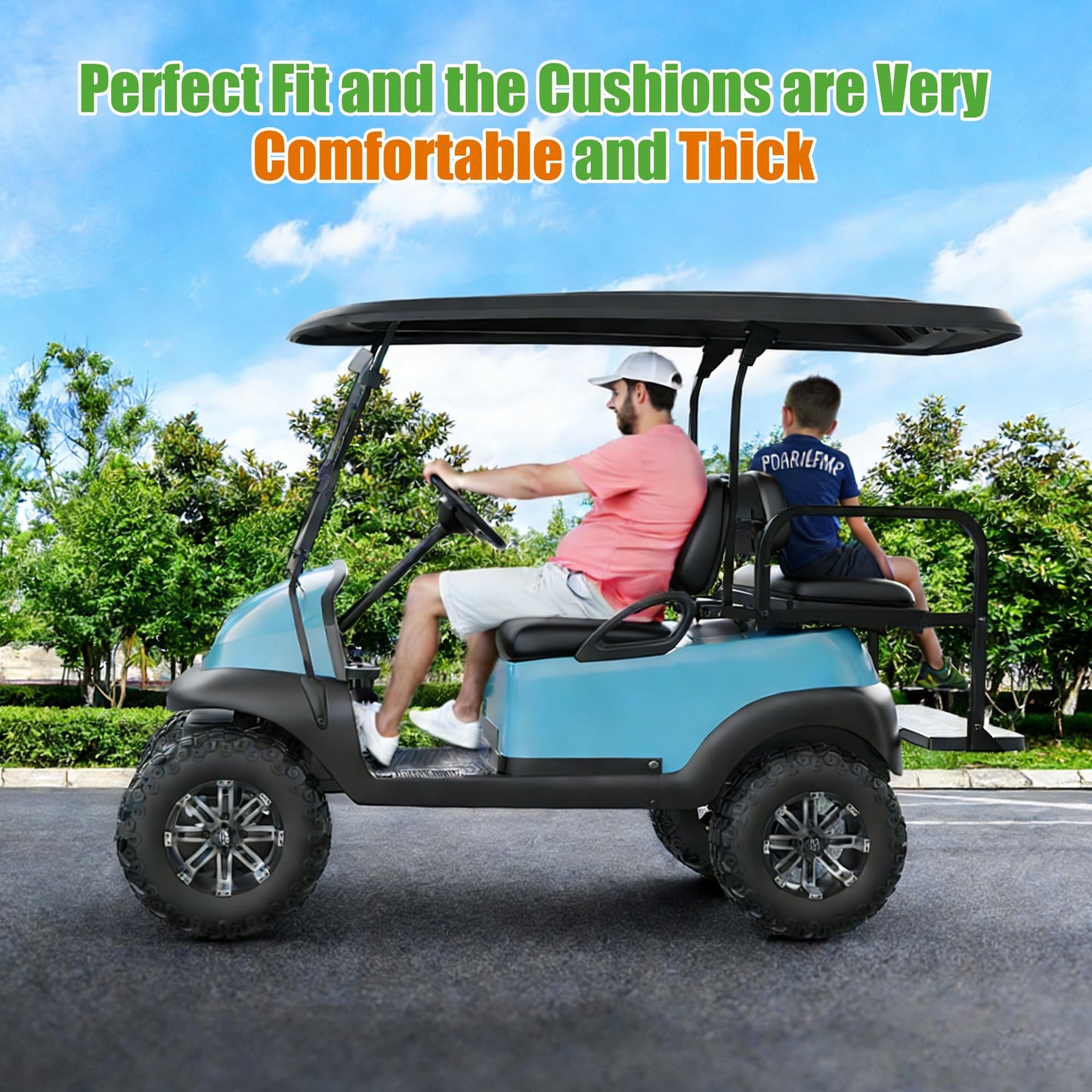 10L0L Golf Cart Rear Seat Kit for Club Car Precedent/Tempo/Onward 2004-Up | Back Flip Seat with High-Density Foam Cushions | Fold Down Rear Seat