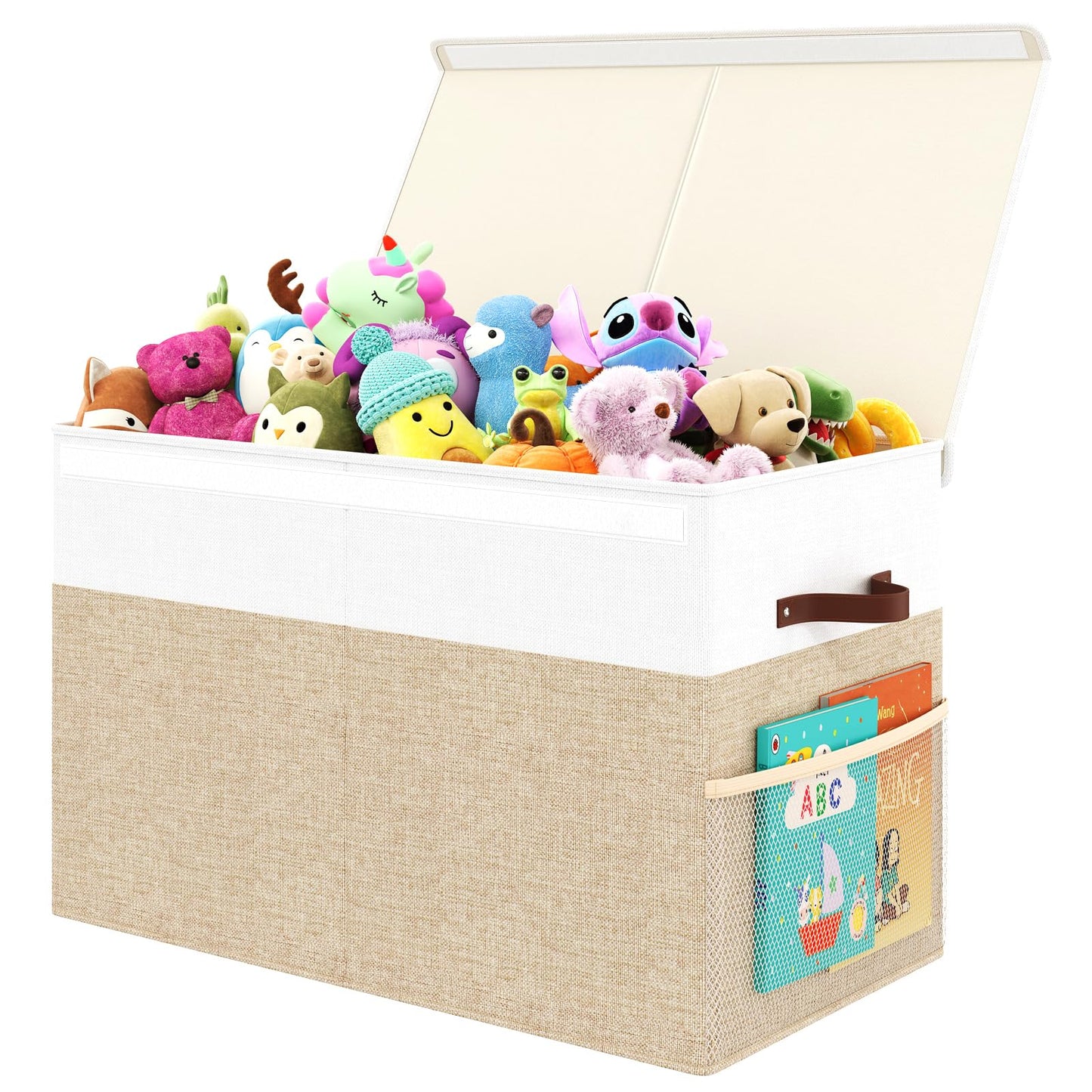 Fineonly Large Toy Storage Box with Lid Upgraded Toy Storage Chest Organizer with Divider Foldable Toy Bin for Kids Boys Girls Playroom Nursery Bedroom (25"x13"x16")