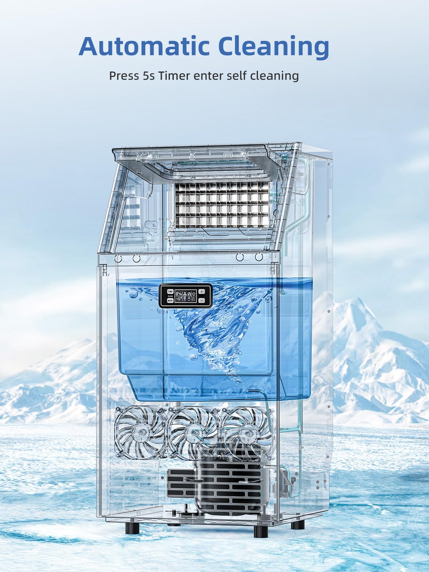 Antarctic Star Commercial Ice Maker, 100lbs/24H Under Counter Freestanding Ice Machines with 33lbs Storage, Stainless Steel Self Cleaning Ice Makers for Home/Bar/Restaurant/Outdoor