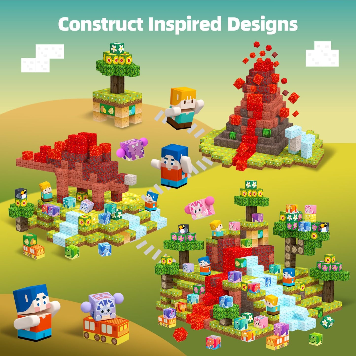 GobiDex 126PCS Magnetic Blocks Playset, Build Dinosaur MagWonder with Building Pretend Play Toys, STEM Montessori Travel Gift for Kids