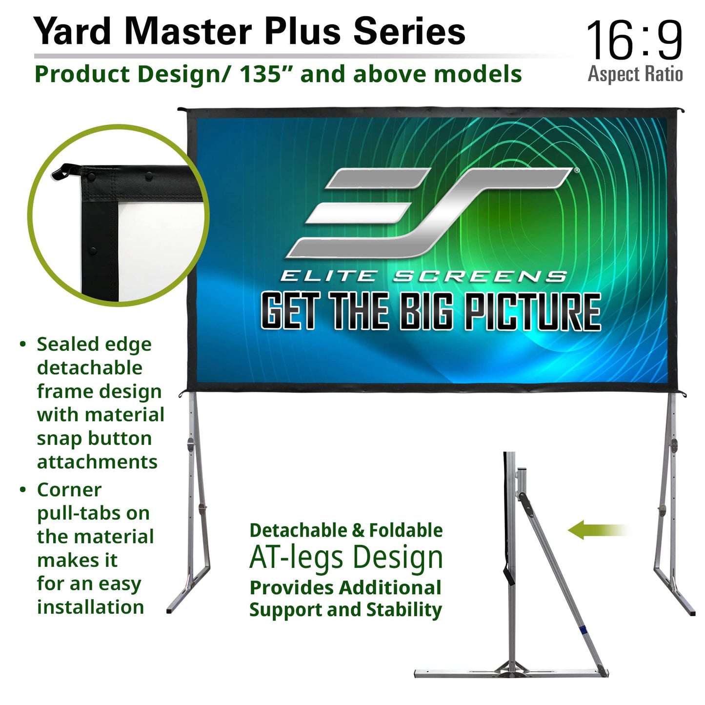 Elite Screens Yard Master Plus, 180-INCH 16:9 Height Setting Adjustable Portable Projector Screen, 4K HD Outdoor Indoor Movie Theater Front Projection, US Based Company 2-YEAR WARRANTY, OMS180H2PLUS