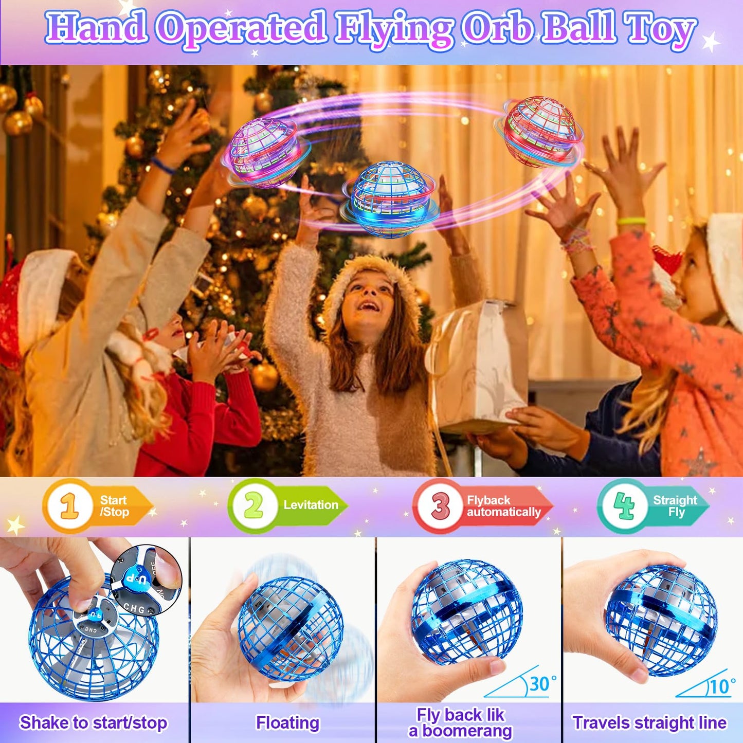Junywell Flying Orb Ball Toy, Hover Hand Mini Drone Cosmic Globe, Fly Spinners for Kids Adults Indoor Outdoor Toys, Cool LED Lights Toys for 6 7 8 9 10+ Years Old Boys Girls Gift